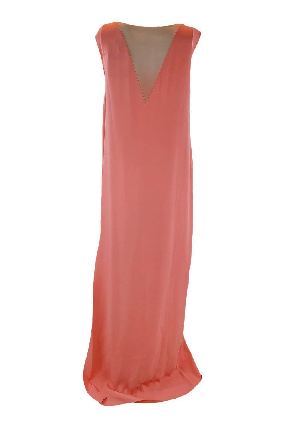 LANVIN Women's 100% Silk Sleeveless Maxi Dress - Pink Long Shift Robe (Size 40) | Elegant Evening Wear & Luxury Loungewear for Special Occasions