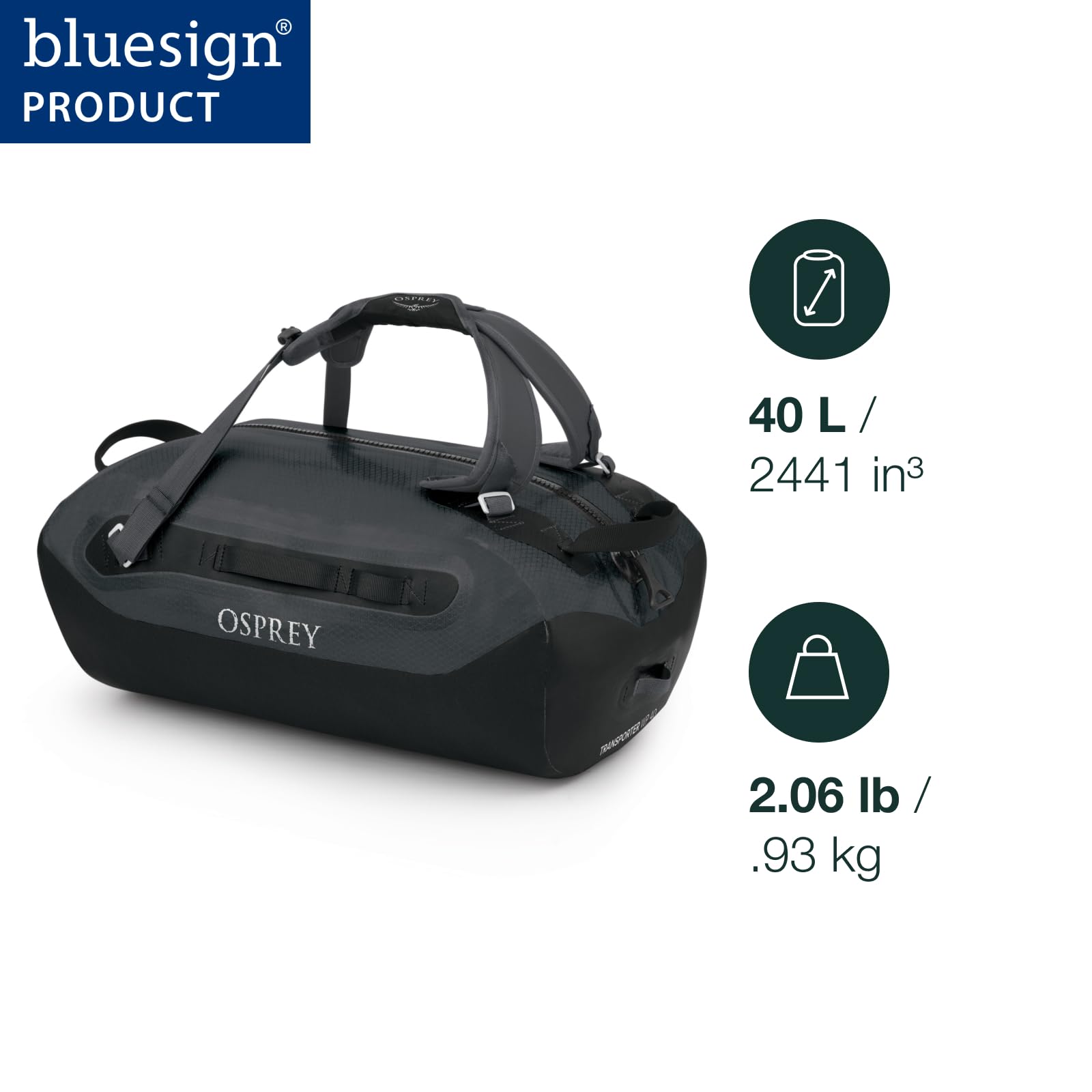 Osprey Transporter 40L Waterproof Duffel Bag - Tunnel Vision Grey | Travel, Camping & Outdoor Gear for Hiking & Adventure