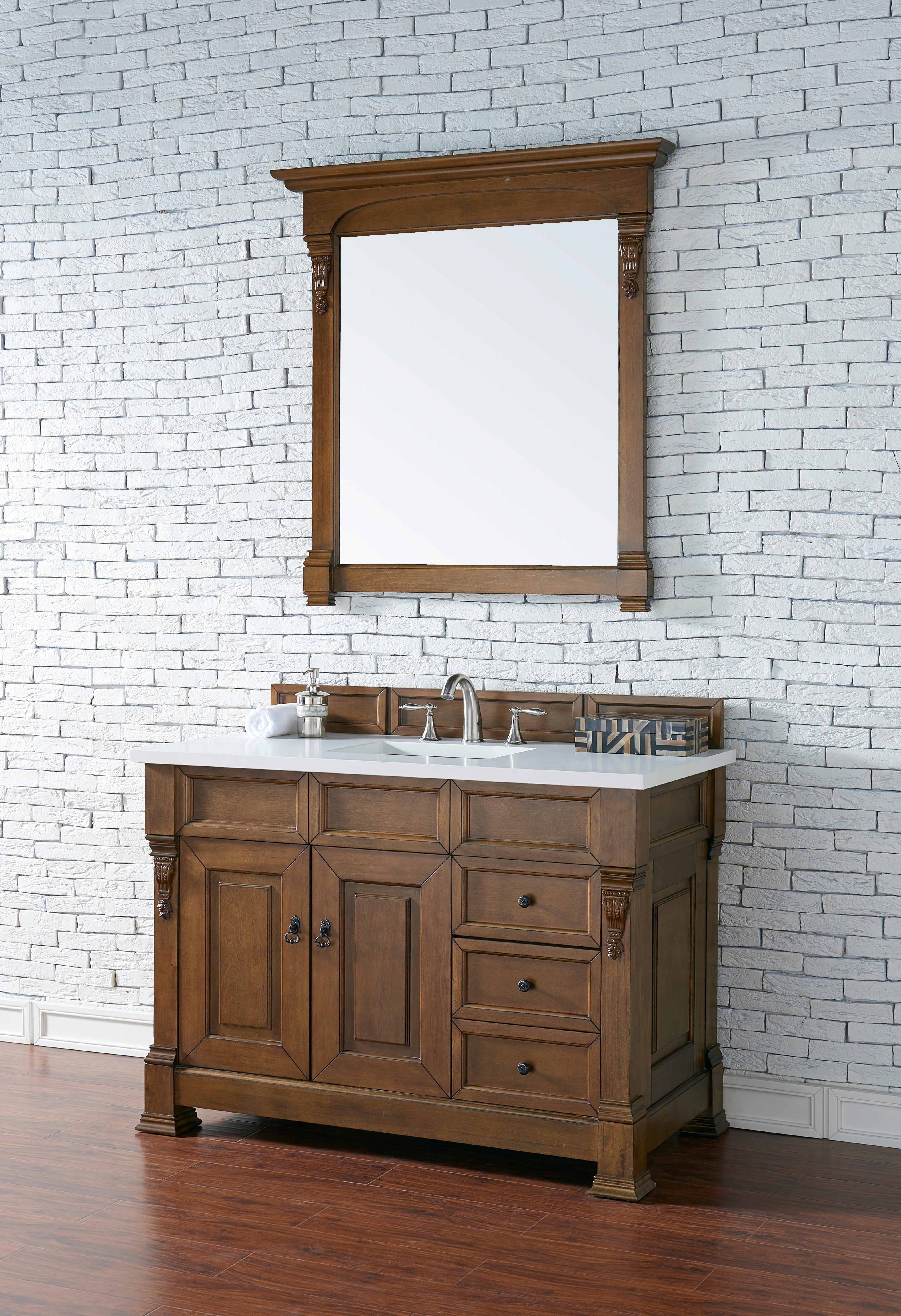 Brookfield 48 Inch Country Oak Single Bathroom Vanity with 3CM Classic White Quartz Countertop - Perfect for Modern Farmhouse & Rustic Bathroom Decor