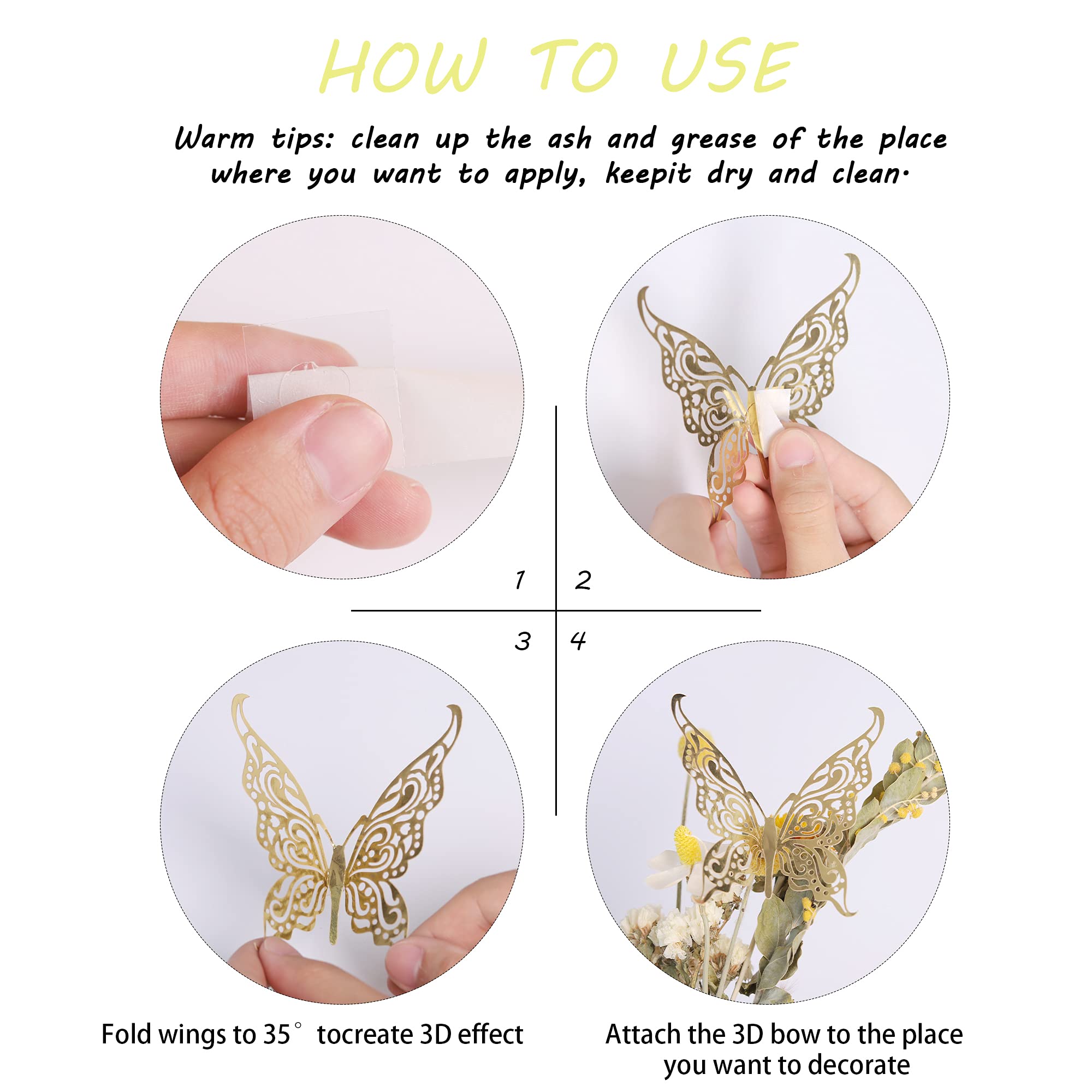 30 PCS Glitter 3D Butterfly Wall Stickers - DIY Home Decor for Kids Room, Wedding & Anniversary - Gold, Silver, Rose Gold (3 Styles) | Perfect for Nursery, Bedroom, Party & Event Decorations