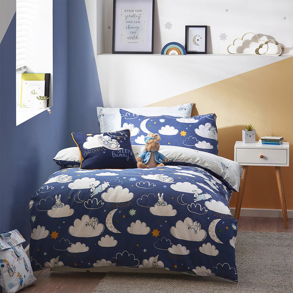 Peter Rabbit Sleepy Head Duvet Cover Set - Soft Blue Floral Bedding for Kids & Nursery | Perfect for Baby Shower Gifts & Children's Bedroom Decor