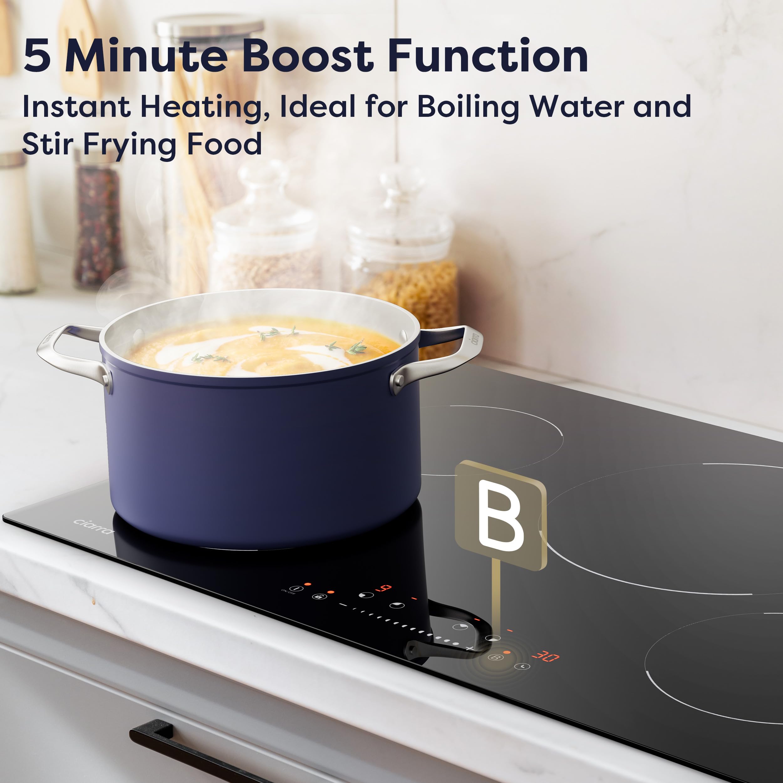 CIARRA 30 Inch 8200W Built-In Induction Cooktop with 4 Burners, Booster Function, Timer & Child Lock - Perfect for Modern Kitchens, Fast Cooking & Family Safety