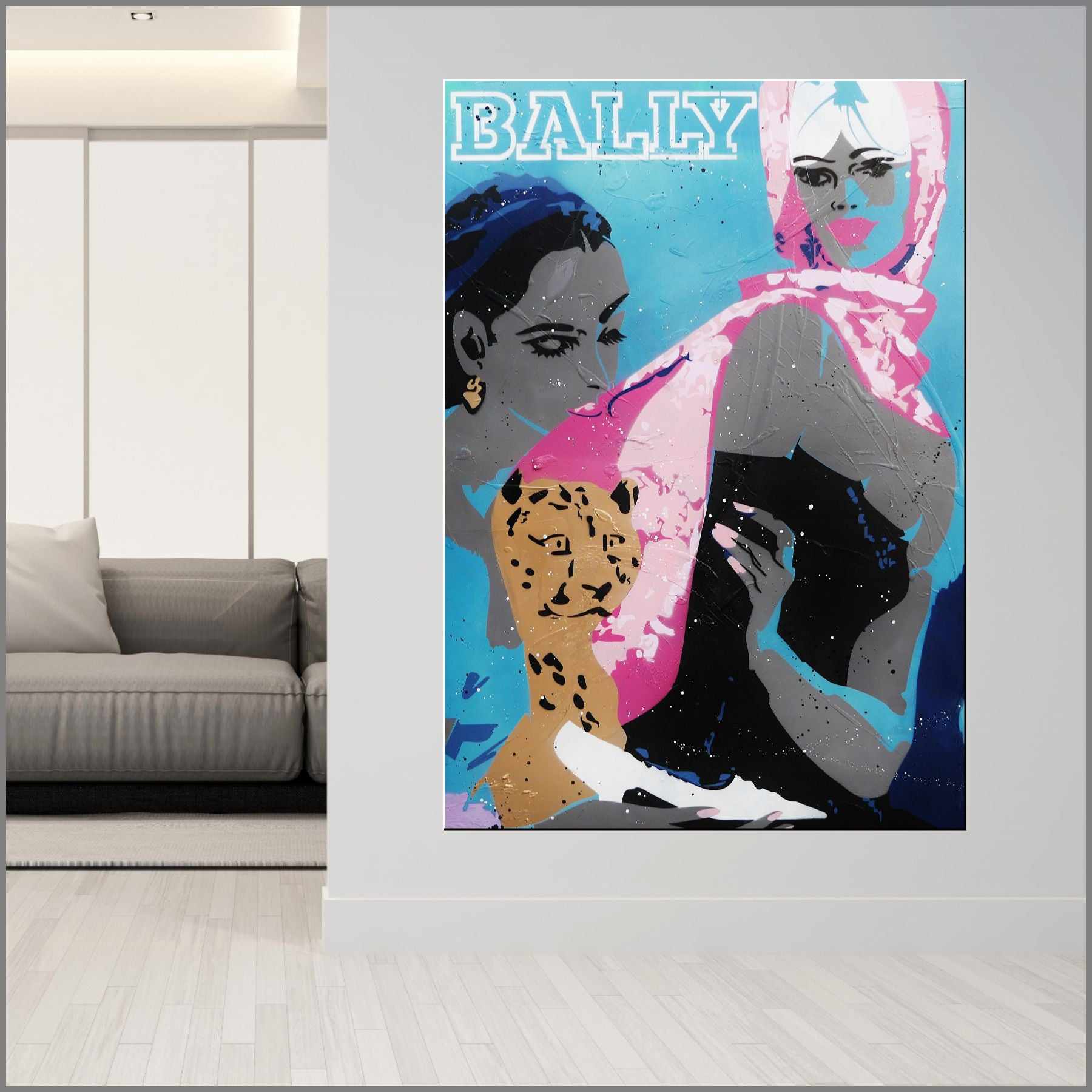 Bally Cheetah 140cm x 100cm Villemot Textured Urban Pop Art Canvas Painting - Perfect for Modern Living Room, Office & Gallery Wall Decor