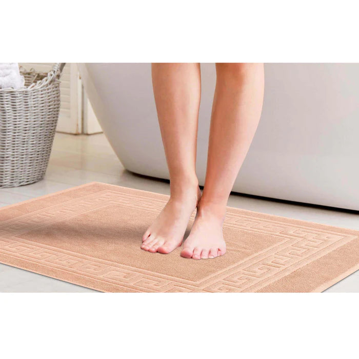 Premium Cotton 2-Piece Greek Key Border Bath Mat Set - Ultra Absorbent, Non-Slip Bathroom Rug - Perfect for Modern Bathrooms, Master Suites & Spa-Like Retreats