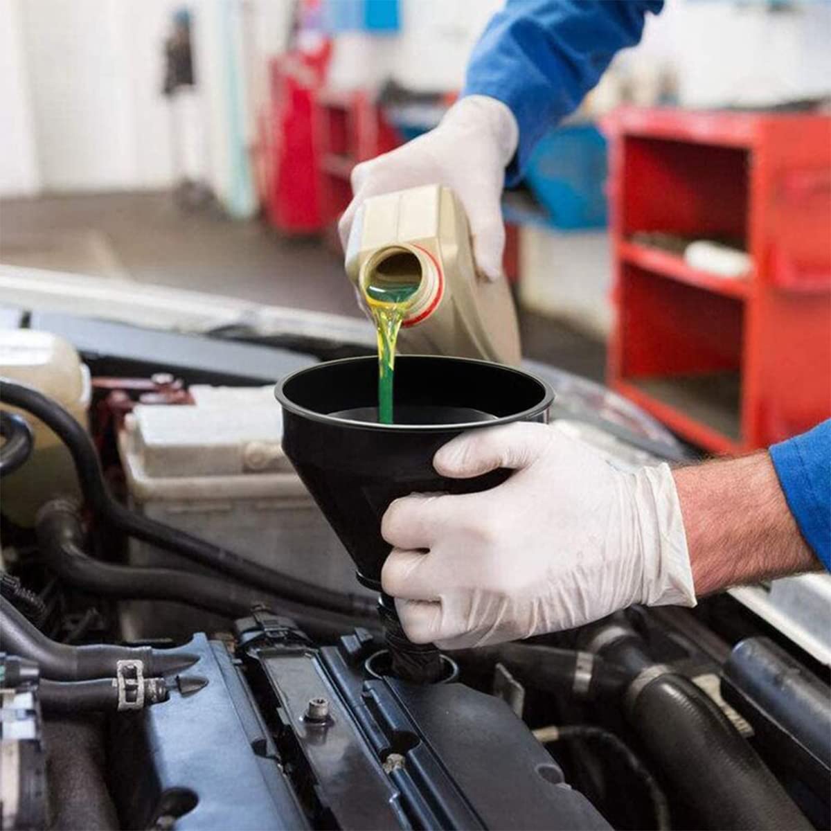Multi-Purpose Large Plastic Funnel with Hose - Heavy Duty Oil Funnel for Automotive & Motorcycle Maintenance - Perfect for Engine Oil Changes, Diesel, Kerosene & Gasoline Transfer - Ideal for DIY Car Care, Garage Use & Fluid Management
