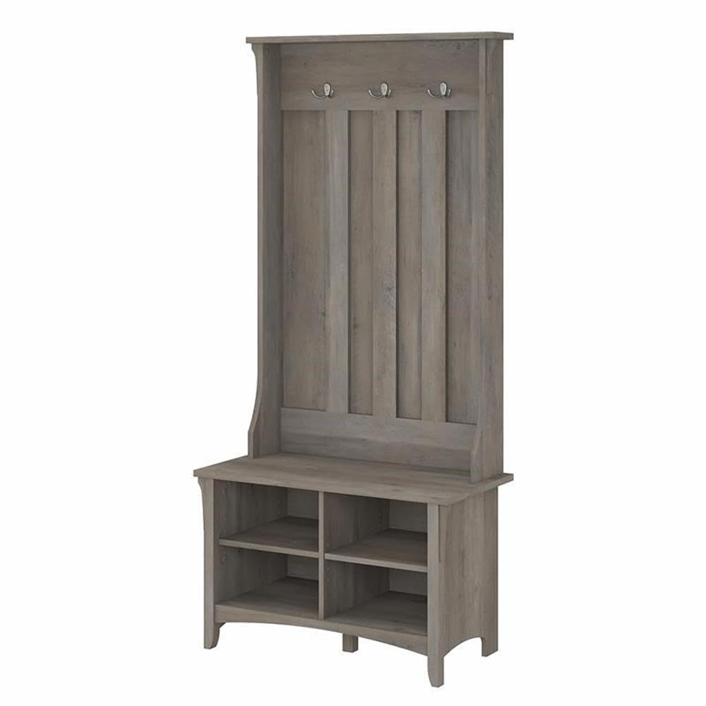 BOWERY HILL Salinas Hall Tree with Shoe Storage - Driftwood Gray Entryway Organizer for Coats, Hats & Shoes | Perfect for Mudrooms, Foyers & Small Spaces
