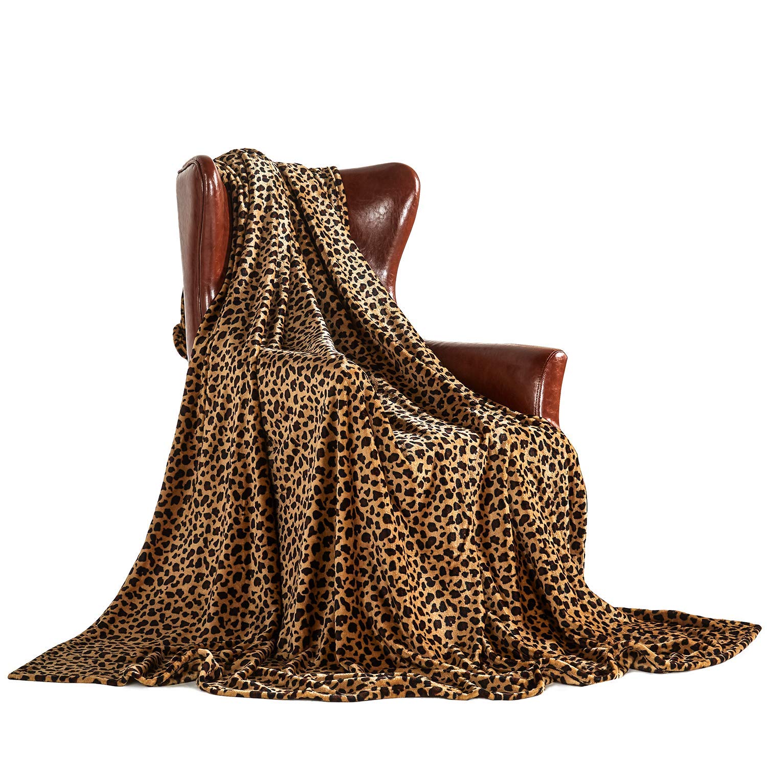 MERRYLIFE Leopard Print Fleece Throw Blanket - Ultra Soft Plush Oversized 50x60 Inch - Cozy Couch, Bed, Travel & Lap Blanket - Cheetah Pattern for Home Decor, Gifts & Winter Warmth