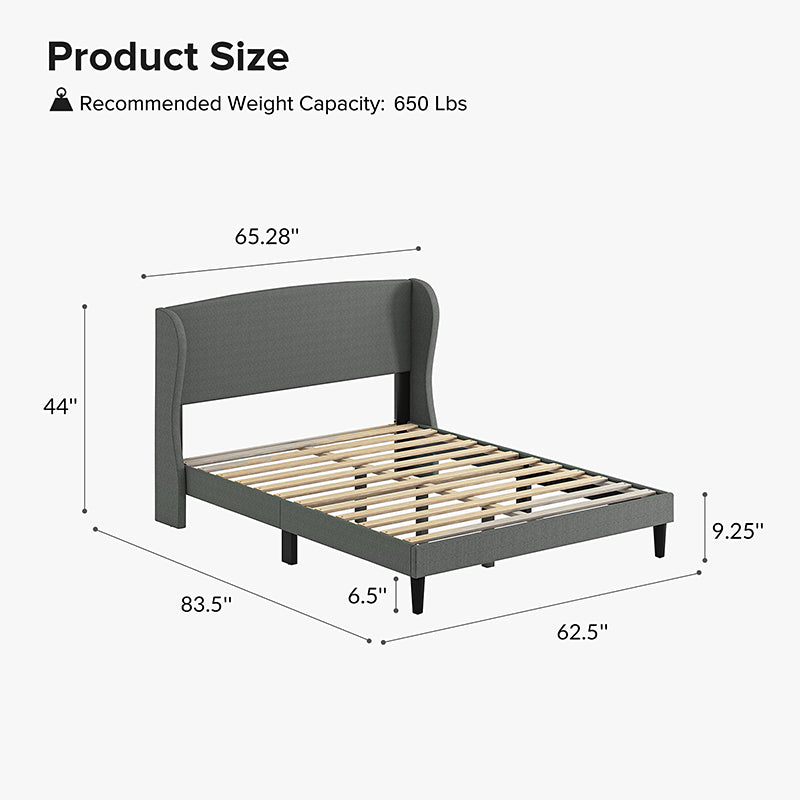 Baotist Upholstered Wingback Platform Bed Frame - Queen Size Modern Bedroom Furniture for Master Bedroom, Guest Room & Apartment