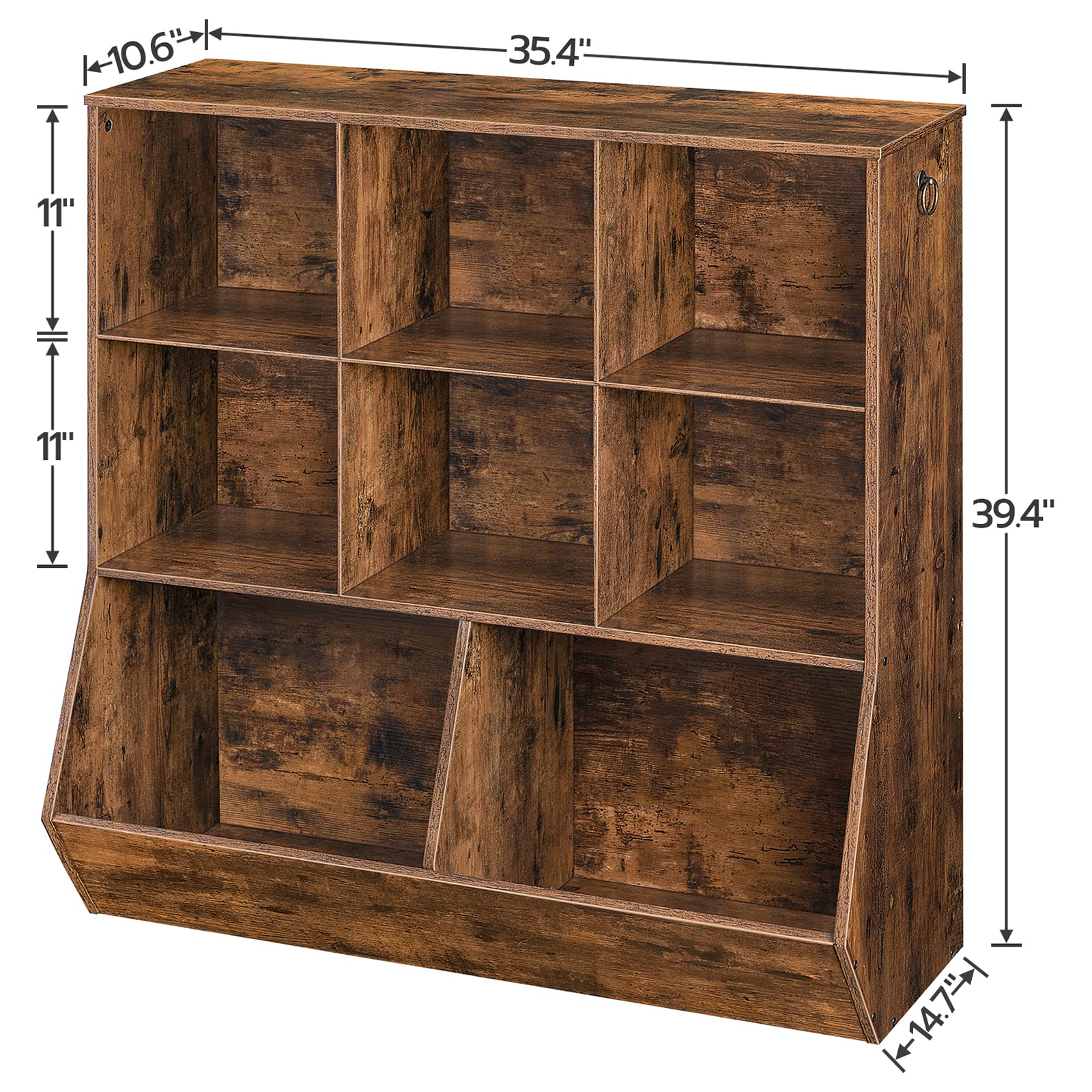 HOOBRO 8-Cubicle Kids Bookshelf and Toy Storage Organizer - Rustic Brown Wooden Bookcase for Playroom, Bedroom, Nursery & School - Perfect for Organizing Books, Toys, and Learning Supplies