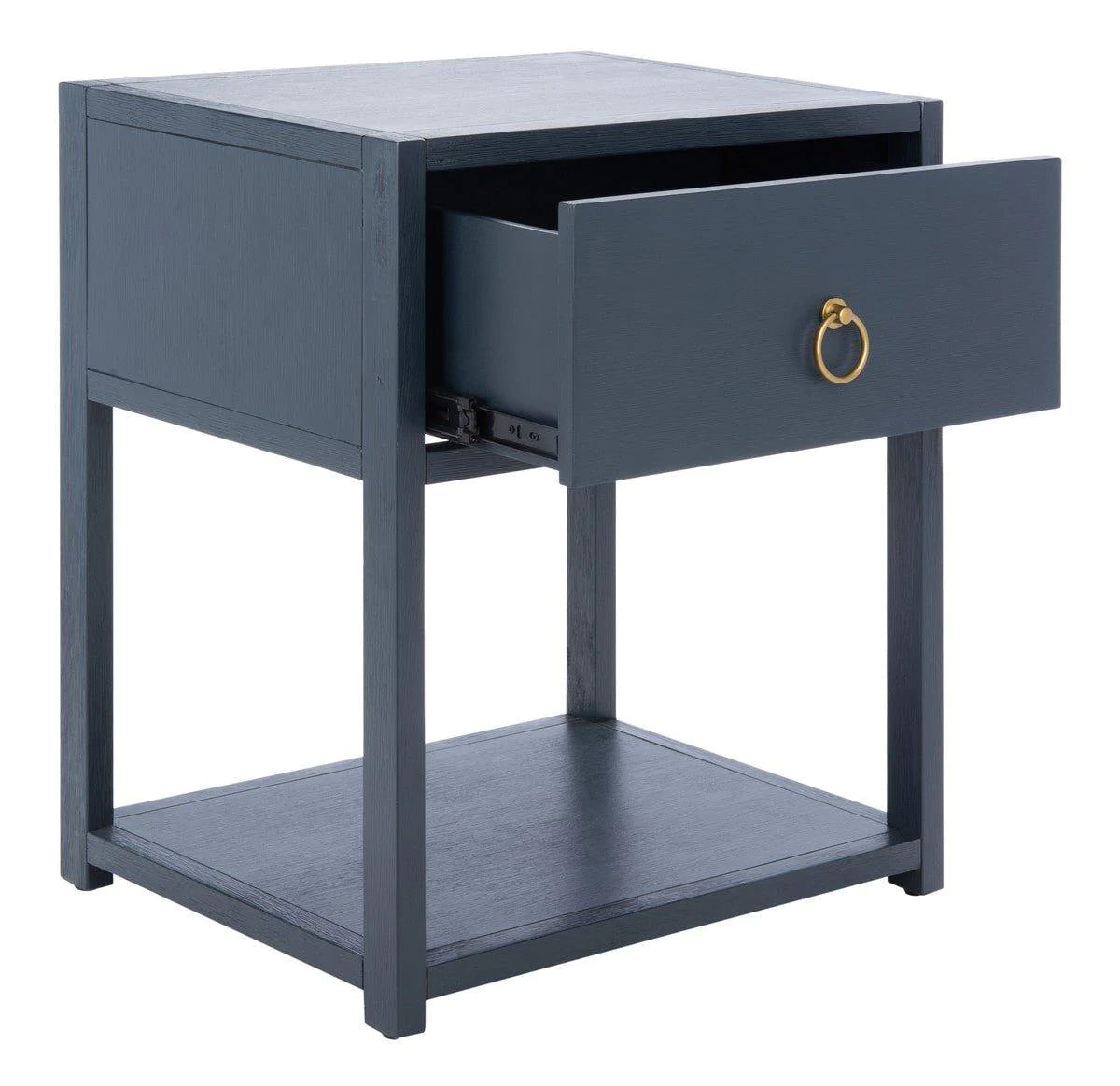 Modern Acacia Wood Nightstand with Single Drawer - Navy Blue Finish for Bedroom, Living Room, or Office Furniture
