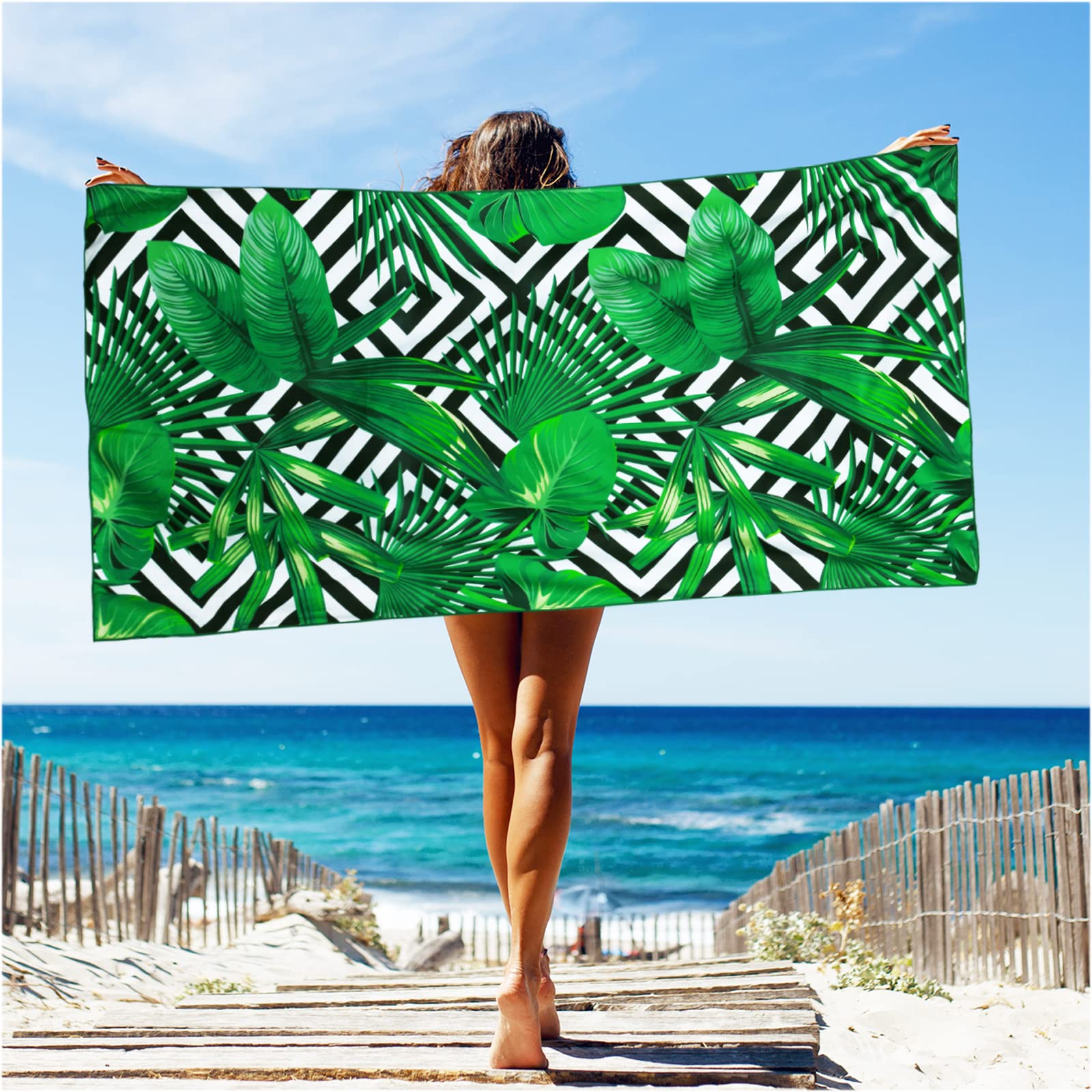 Violet Mist Tropical Palm Leaf Microfiber Beach Towel 63