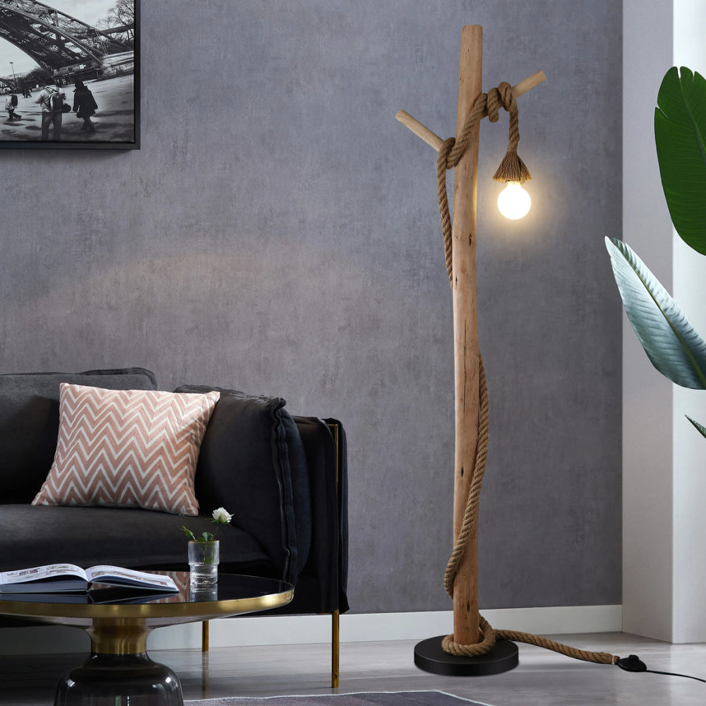 Minimalist Wooden Floor Lamp with Hanger - Natural Finish for Modern Living Room, Bedroom, or Office Lighting Decor