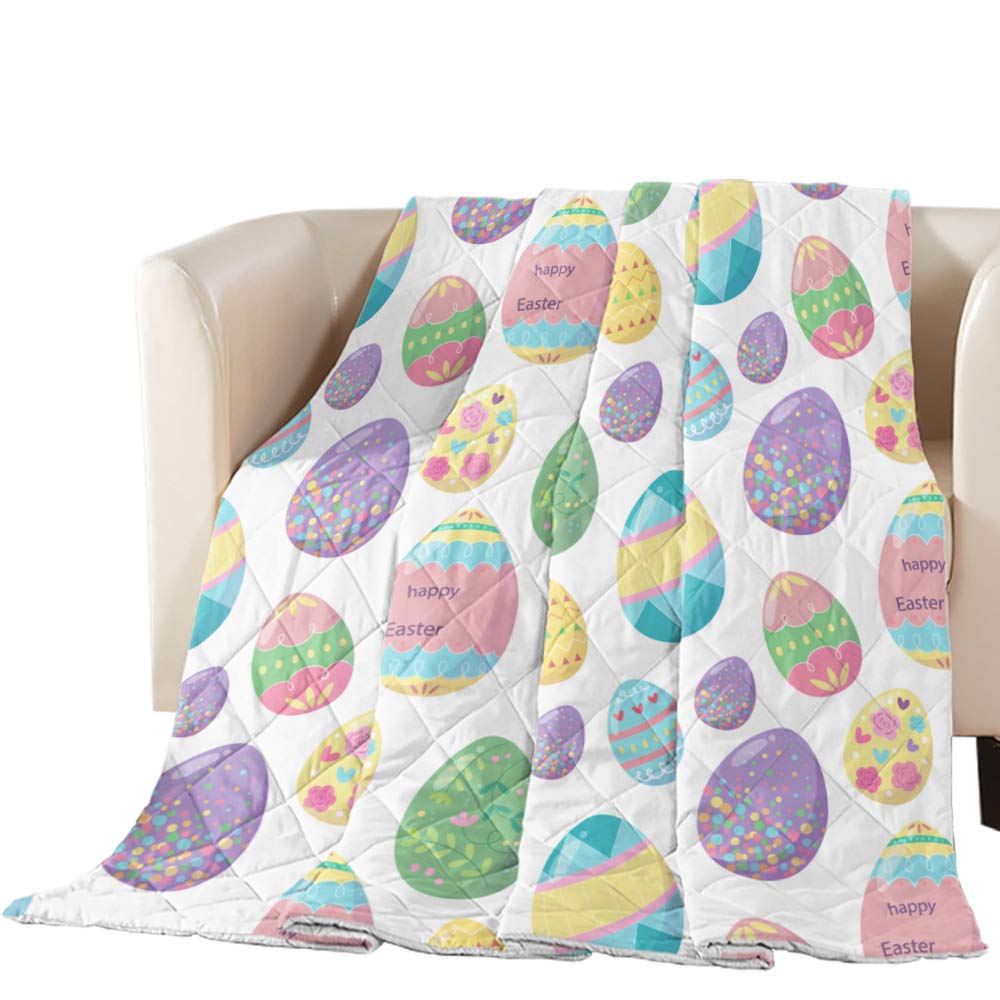 Happy Easter Colorful Eggs Oversized Queen Size All-Season Comforter - Soft Duvet Insert or Standalone Bedspread, Reversible Quilted Coverlet for Bed & Sofa - Perfect for Adults & Kids Easter Decorations, Spring Bedding & Cozy Home Decor