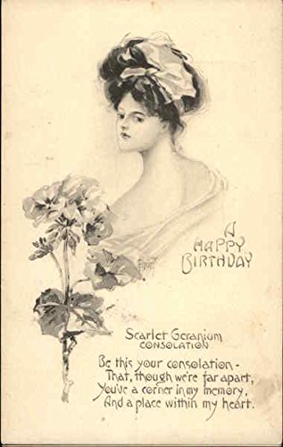 Vintage Scarlet Geranium & Woman Birthday Postcard - Perfect for Greeting Cards, Scrapbooking & Home Decor