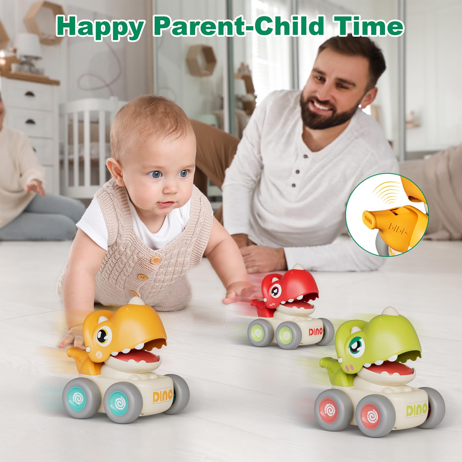 MOONTOY Dinosaur Push and Go Cars for Toddlers 1-3 Years Old | 3PCS No Battery Required Toy Cars | Perfect Birthday Gift for 1 Year Old Boys | Fun Early Learning Toys for 12-18 Month Olds | Great for Indoor Play, Daycare & Preschool Activities