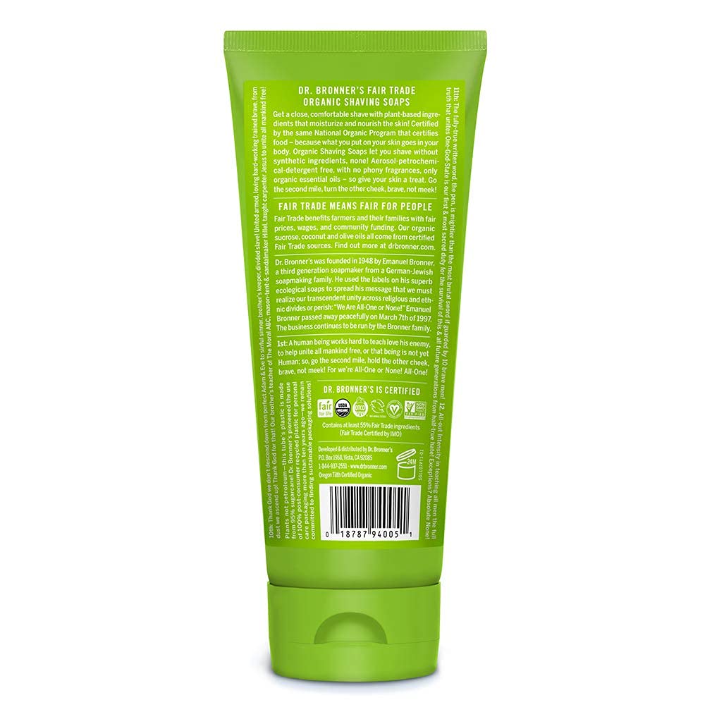 Organic Dr. Bronner's Lime Shaving Soap - All-Natural Vegan Shave Cream for Sensitive Skin | Perfect for Men's Wet Shaving & Travel Grooming Kits