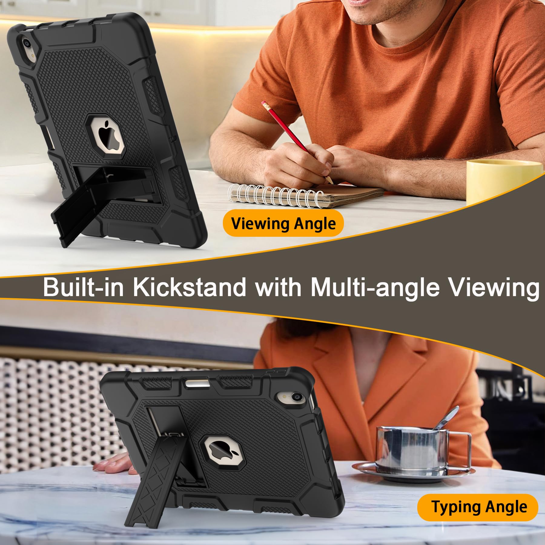 Rantice Heavy Duty Shockproof Rugged Case for iPad Air 11 Inch (M3/M2) 2025/2024 & iPad Air 5th/4th Gen 10.9 Inch (2022/2020) - Protective Cover with Apple Pencil Holder, Black - Perfect for Travel, Work, and Outdoor Adventures