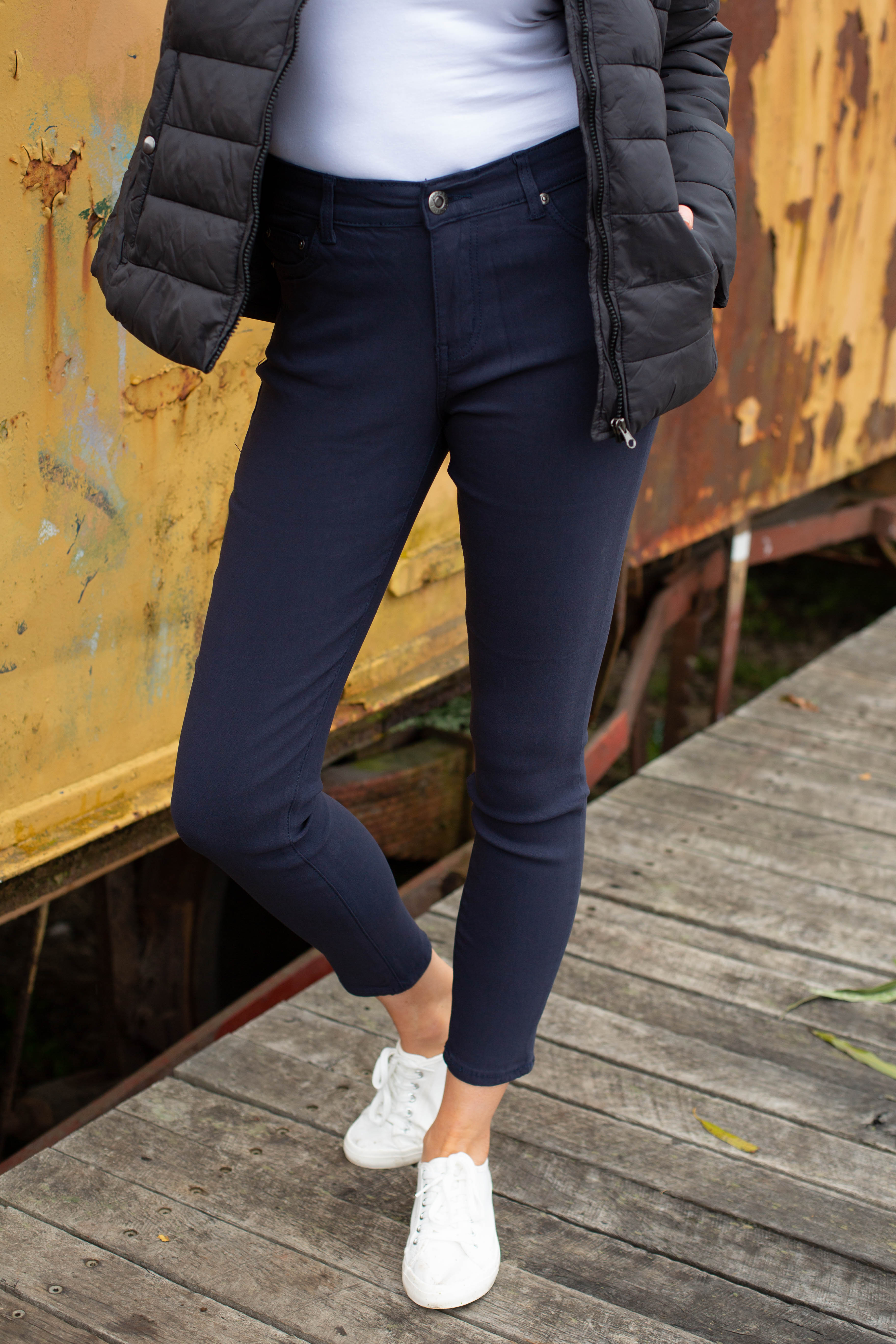 Austin Ultra Stretch Jean Pants for Women - Navy Blue Denim Slim Fit Comfortable Stretchy Jeans - Perfect for Work, Travel & Casual Wear