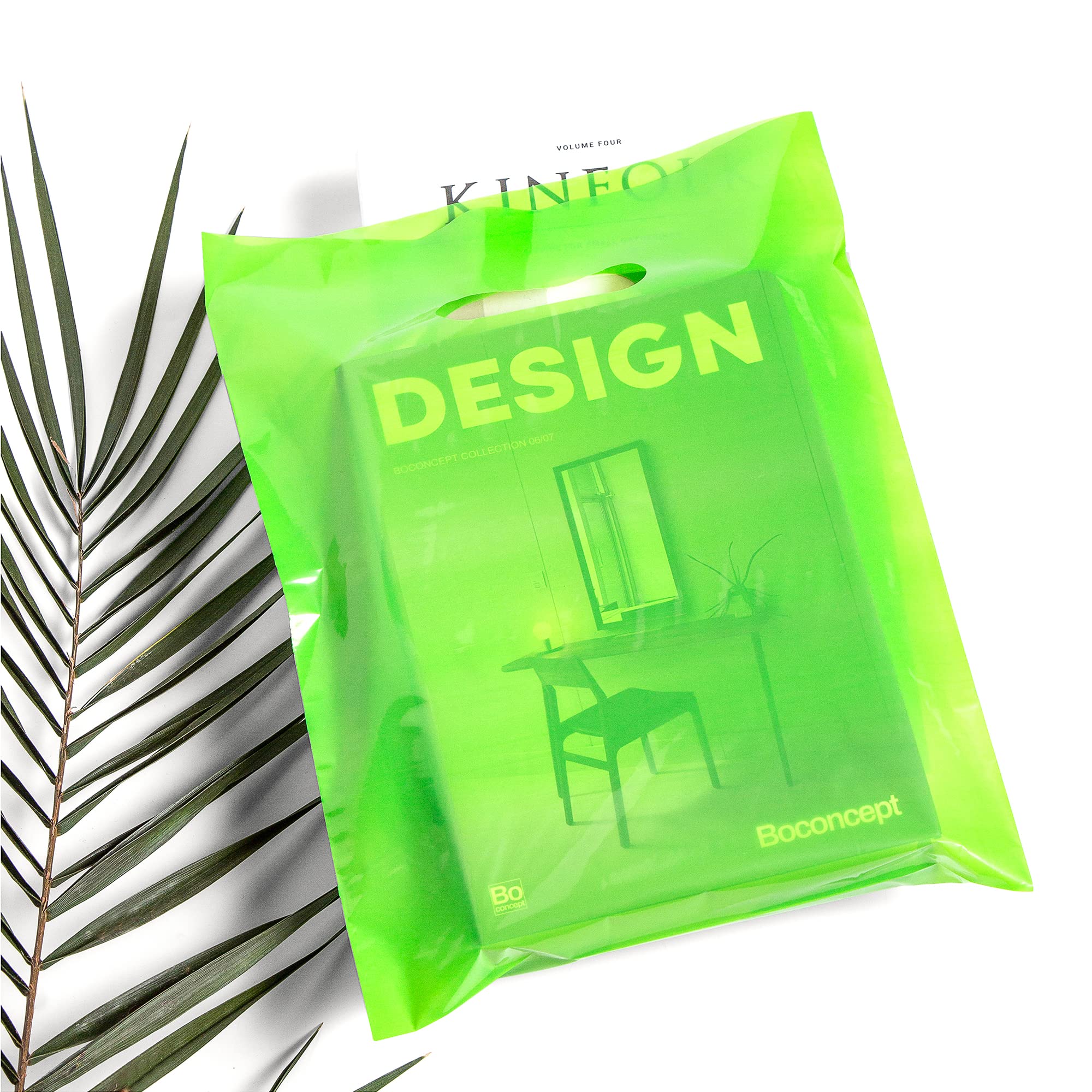 100 Lime Green 1.5Mil Thick Glossy Thank You Bags with Handles 9