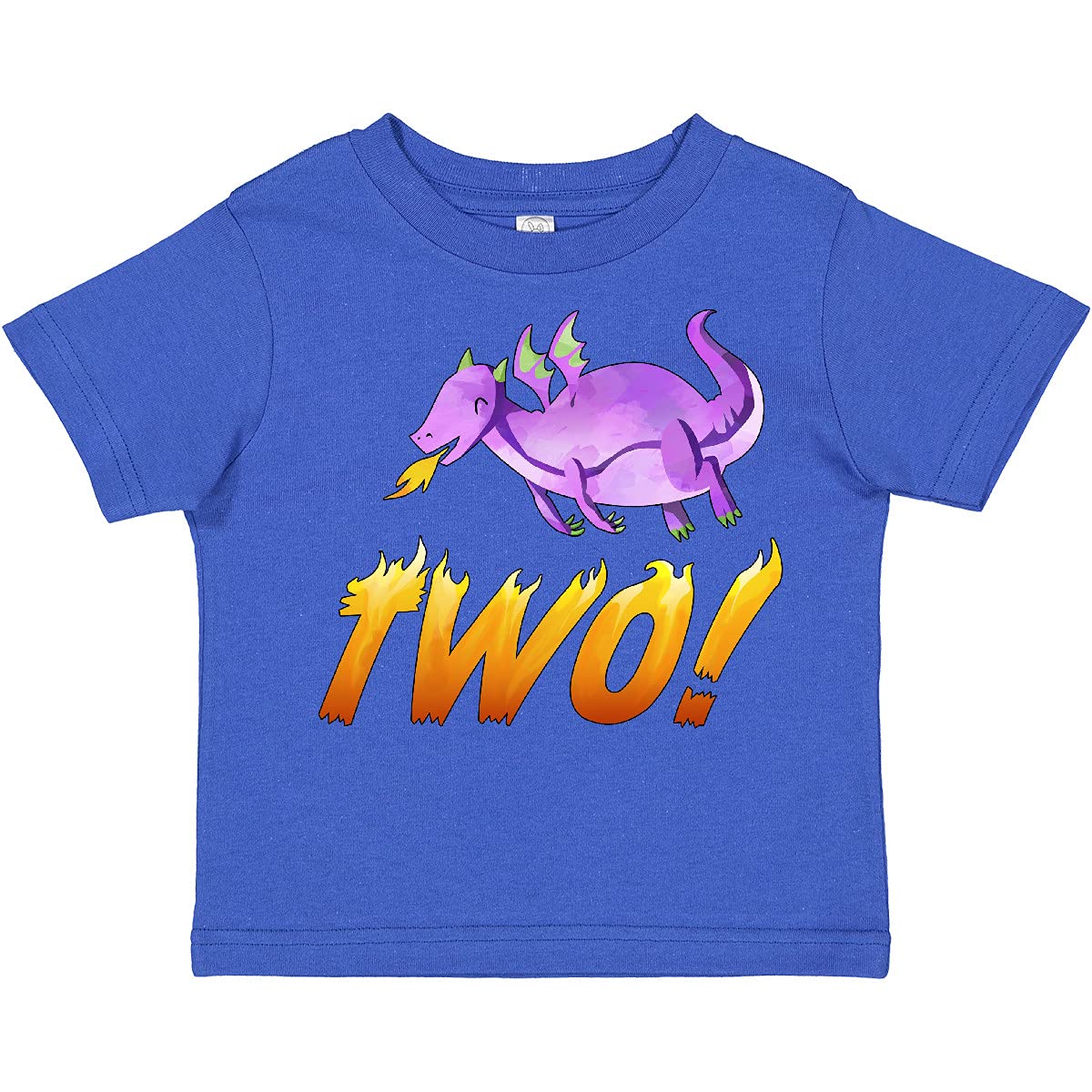 inktastic 2 Second Birthday Toddler T-Shirt - Purple Dragon Breathing Fire Design for Boys Girls Birthday Party Outfit