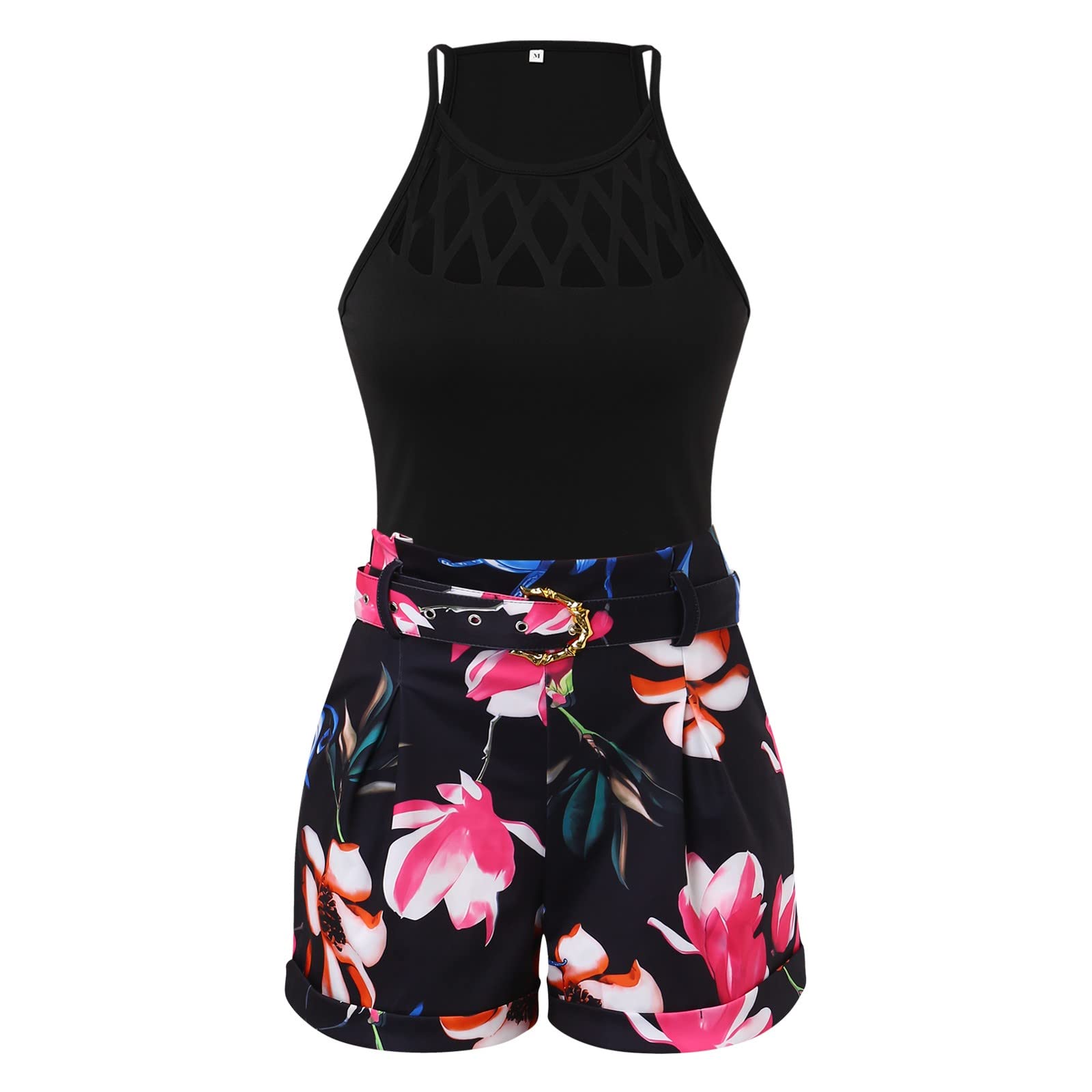 Rvidbe Women's 2-Piece Spring Outfit Set - Sleeveless Shirt & Biker Shorts with Pockets | 2023 Summer Fashion Dressy Short Sets | Perfect for Gym, Yoga, Running & Casual Outings