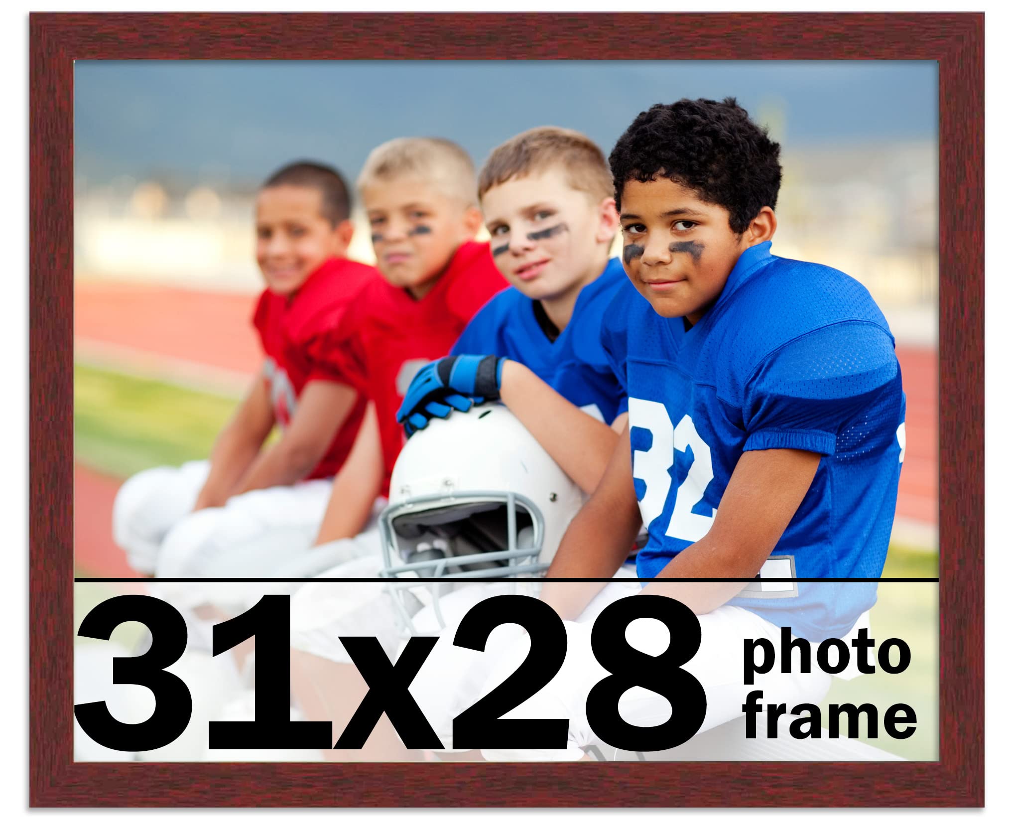 CountryArtHouse 31x28 Inch Solid Wood Mahogany Picture Frame Kit - Brown Wooden Photo Frame with UV Acrylic Plexiglass, Acid-Free Foam Backing & Hanging Hardware - Perfect for Wall Decor, Family Photos, Art Display in Living Room, Bedroom or Office