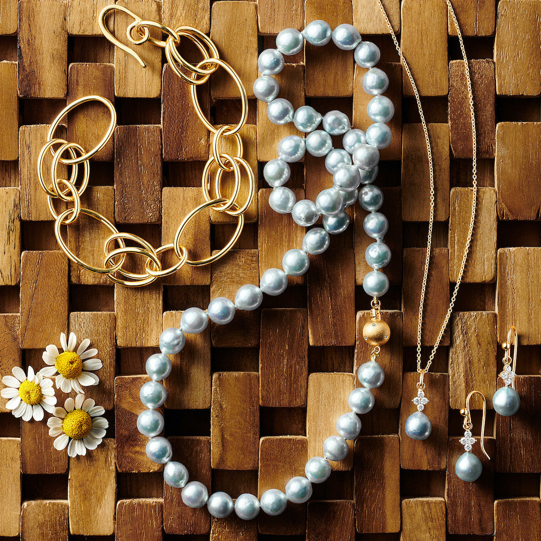 Exquisite Baroque Blue Akoya Pearl Necklace - 18K Gold Plated Elegant Jewelry for Women - Perfect for Weddings, Parties & Special Occasions