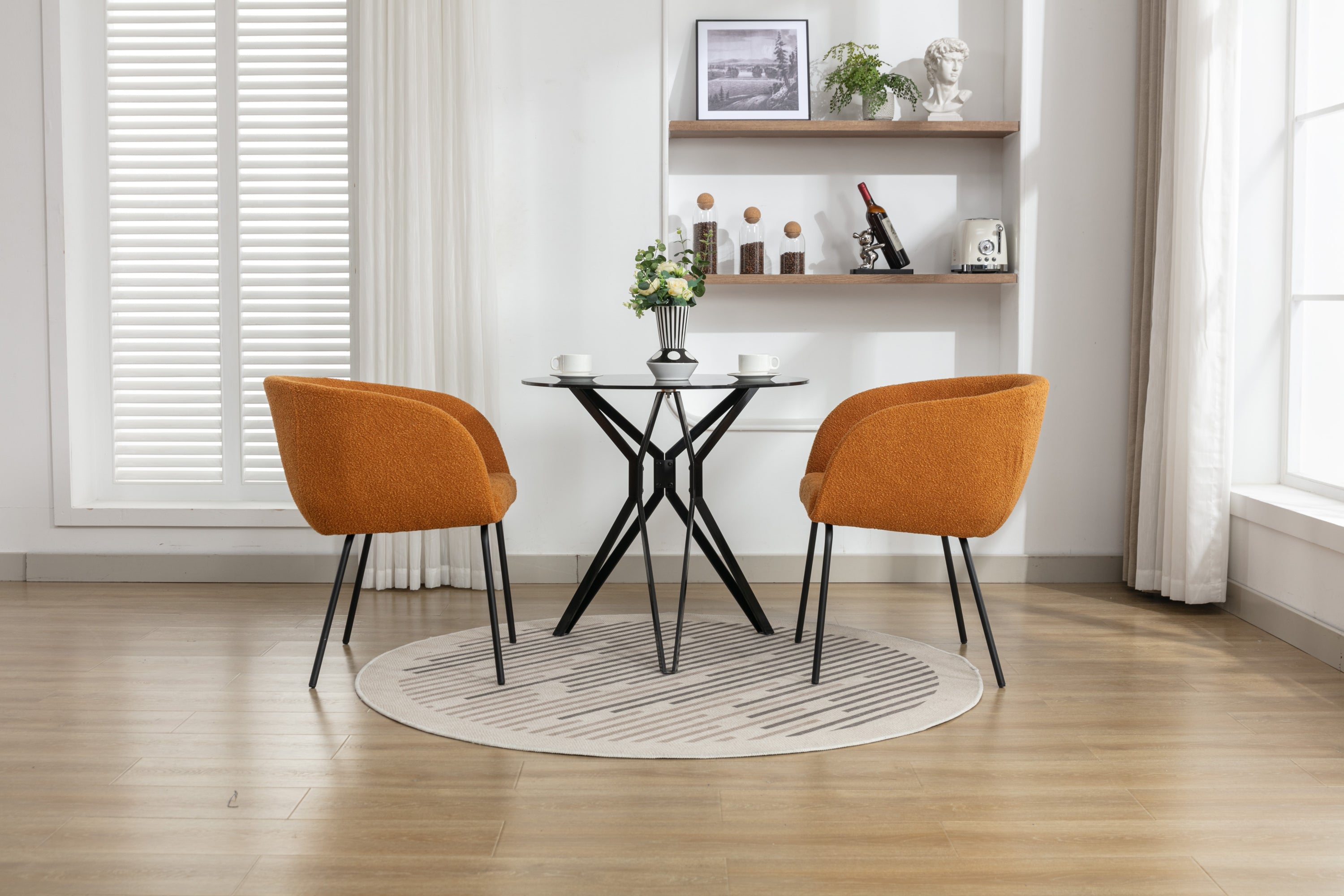 Boucle Fabric Dining Chairs with Black Metal Legs - Set of 2, Modern Ginger Upholstered Side Chairs for Kitchen, Dining Room, and Office