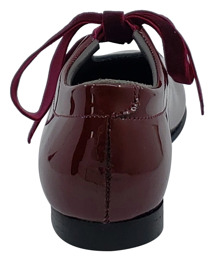Gepetto Girls Burgundy Patent Leather Velvet Lace-Up U-Shape Dress Shoes - Elegant Formal Footwear for Weddings, Parties & Special Occasions