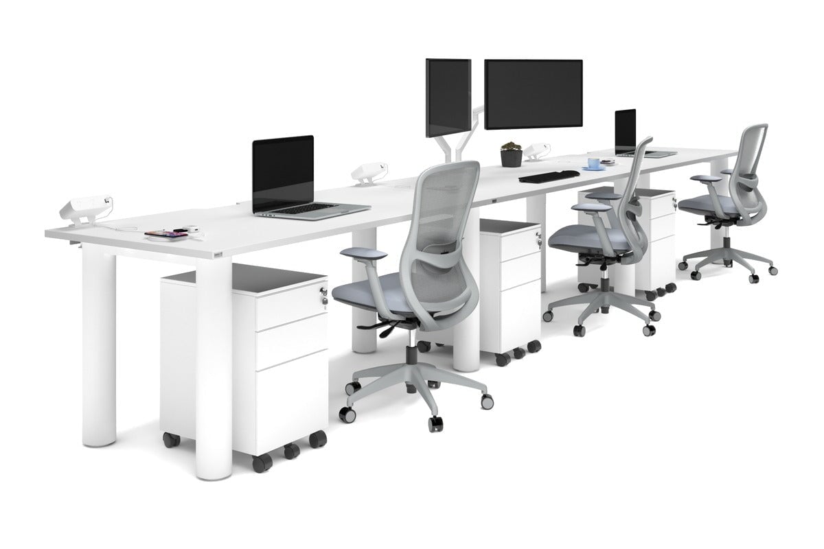 Quadro Cylinder Leg 3-Person Office Workstation Desk [1800L x 800W with Cable Management] - Perfect for Collaborative Workspaces, Open Offices & Modern Business Environments