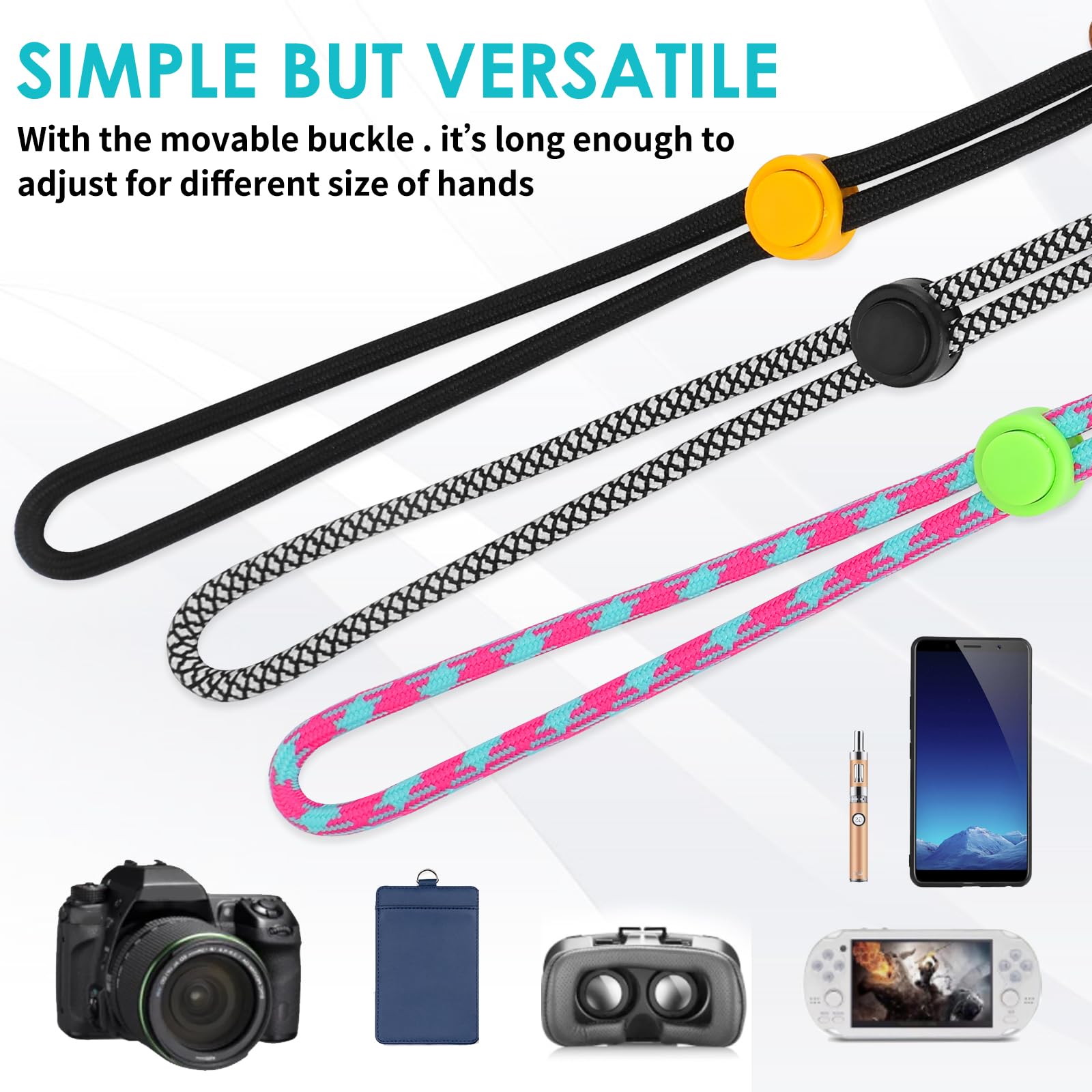 3pcs Adjustable Nylon Wrist Lanyards for Phone, Camera & Keys