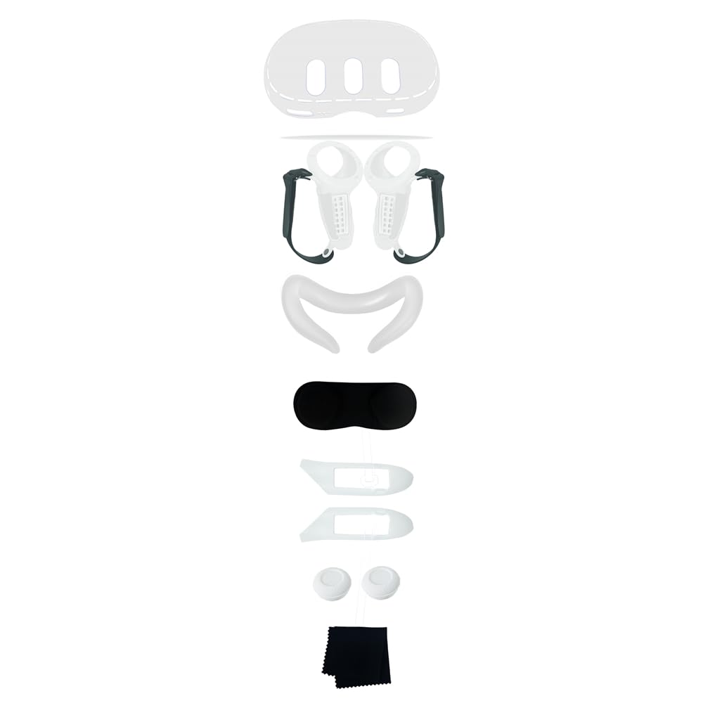 Meta Quest 3 Accessory Set - 10-in-1 VR Controller Grips Cover, Headset Protective Case, Silicone Face Mask Cushion, Lens Protector, Handle Button Caps & Battery Cover (White) | Enhanced Comfort & Protection for VR Gaming, Fitness & Entertainment