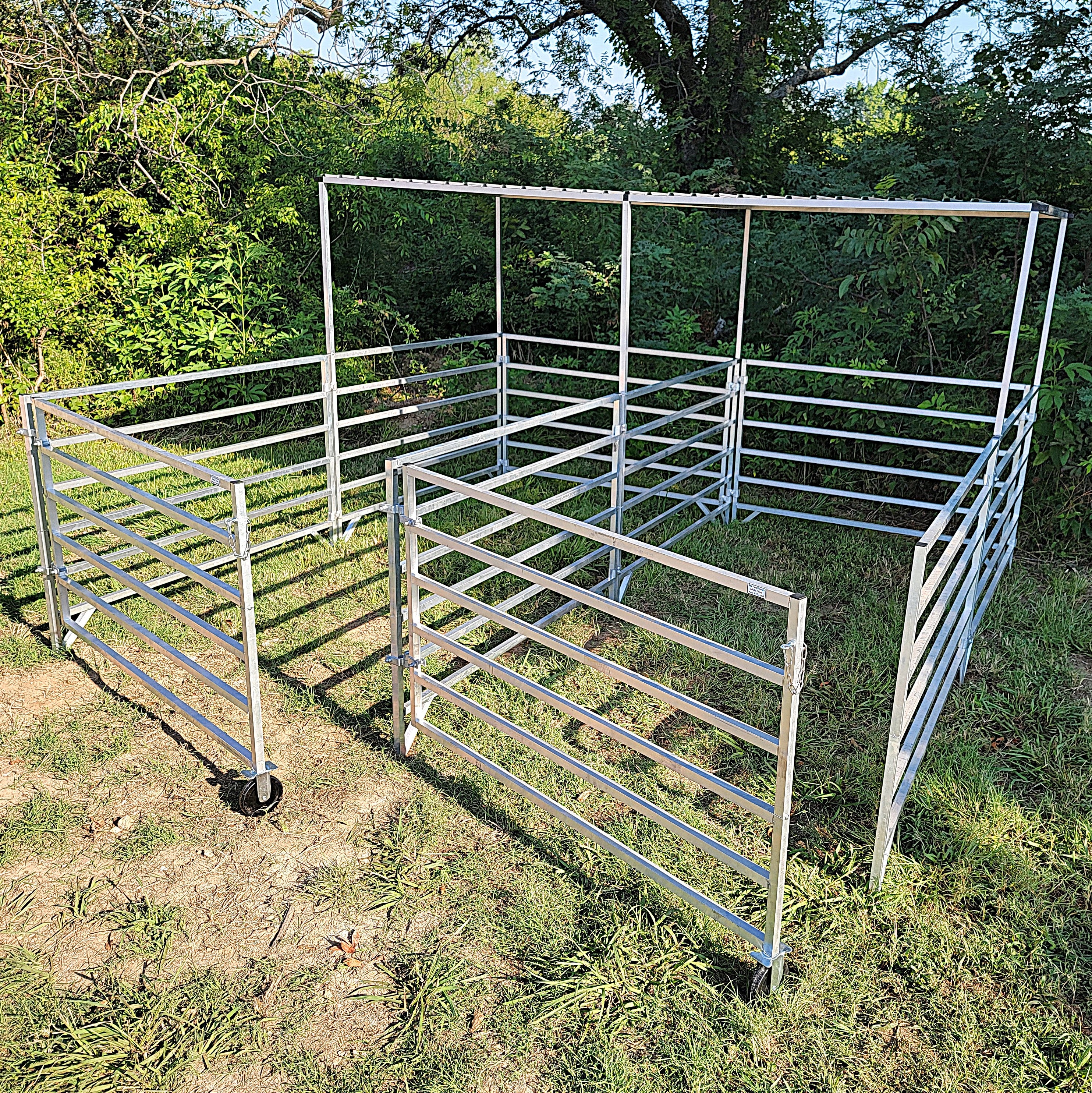 5 Ft X 10 Ft Aluminum 6-Rail Add-On Horse Stall Kit with Canopy (3 Panels, 1 Gate, 1 Canopy) - Durable Stable Fencing for Pastures, Barns & Equestrian Facilities