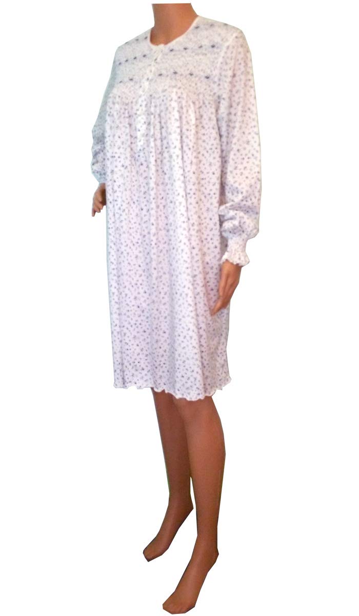 Hand Embroidered Nightgown 100% Pima Cotton Jersey - Soft & Breathable Sleepwear for Women (ROSA/LS) | Perfect for Relaxing at Home & Comfortable Nighttime Wear