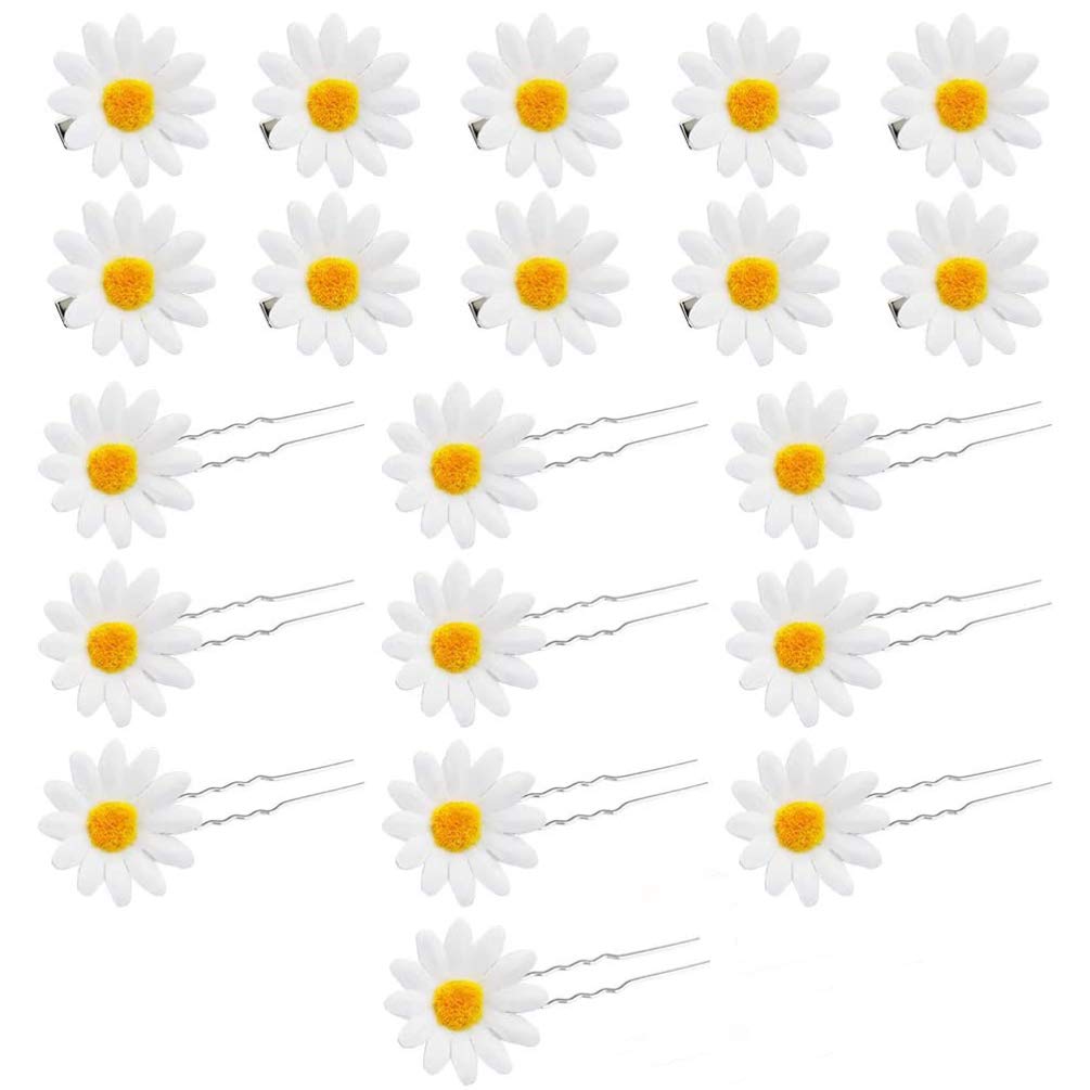 20pcs Daisy Hair Clips for Wedding Brides - Elegant Hair Combs, Hair Forks & Side Clamps - Women's Bridal Hair Accessories & Hair Ornaments - Perfect for Weddings, Proms & Special Occasions