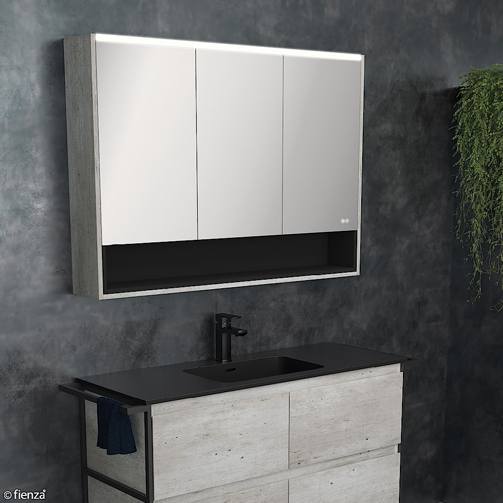 Fienza PSC900SX 36-Inch LED Bathroom Mirror Cabinet with Undershelf Lighting - Modern Industrial Vanity Mirror for Bathroom, Bedroom, and Makeup Area