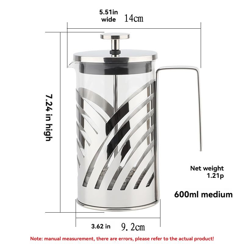 Premium Handmade Coffee Maker - 600ML High-Temperature Resistant Borosilicate Glass French Press with Stainless Steel Filter System | Perfect for Home, Office & Camping Brewing