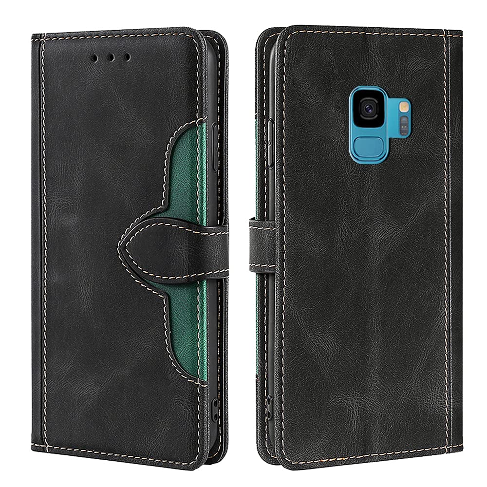 Premium Genuine Leather Wallet Case for Samsung Galaxy S9 - Flip Folio Book Style with Credit Card Holder & Shockproof Protection (Black) | Perfect for Business, Travel & Everyday Use