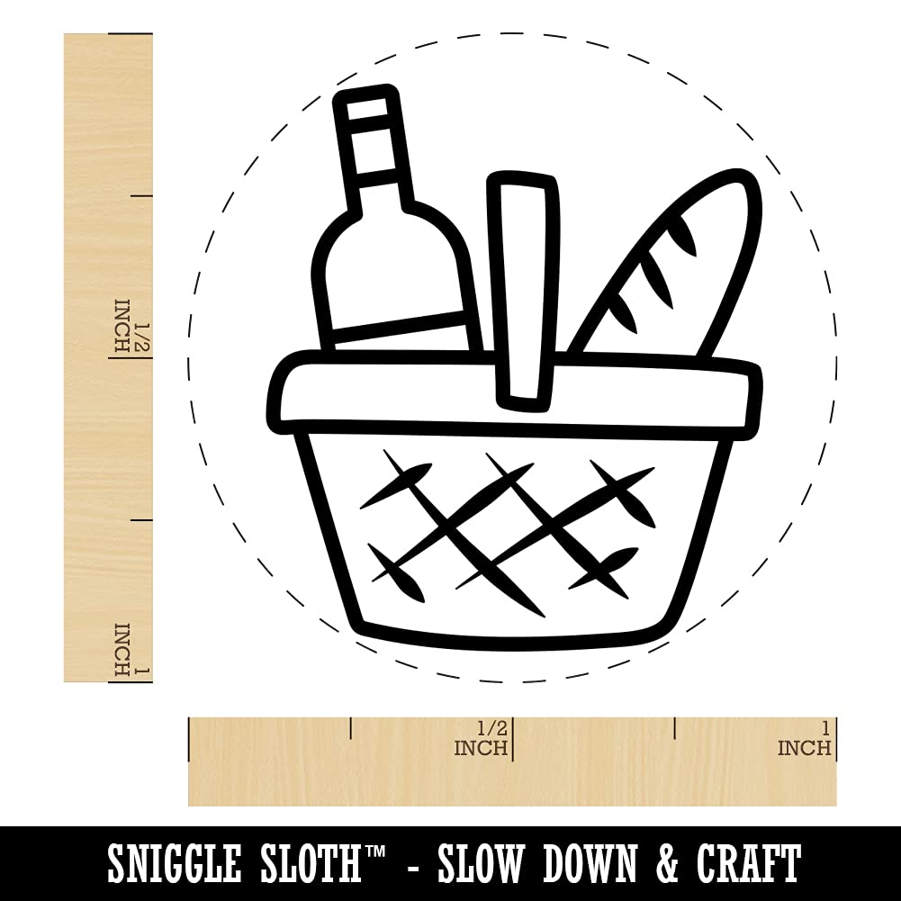 Self-Inking Rubber Stamp for Picnic Basket, Wine & Bread - 1 Inch Medium Red Ink Stamper for Crafting, Planners & DIY Projects - Perfect for Invitations, Gift Wrapping & Scrapbooking
