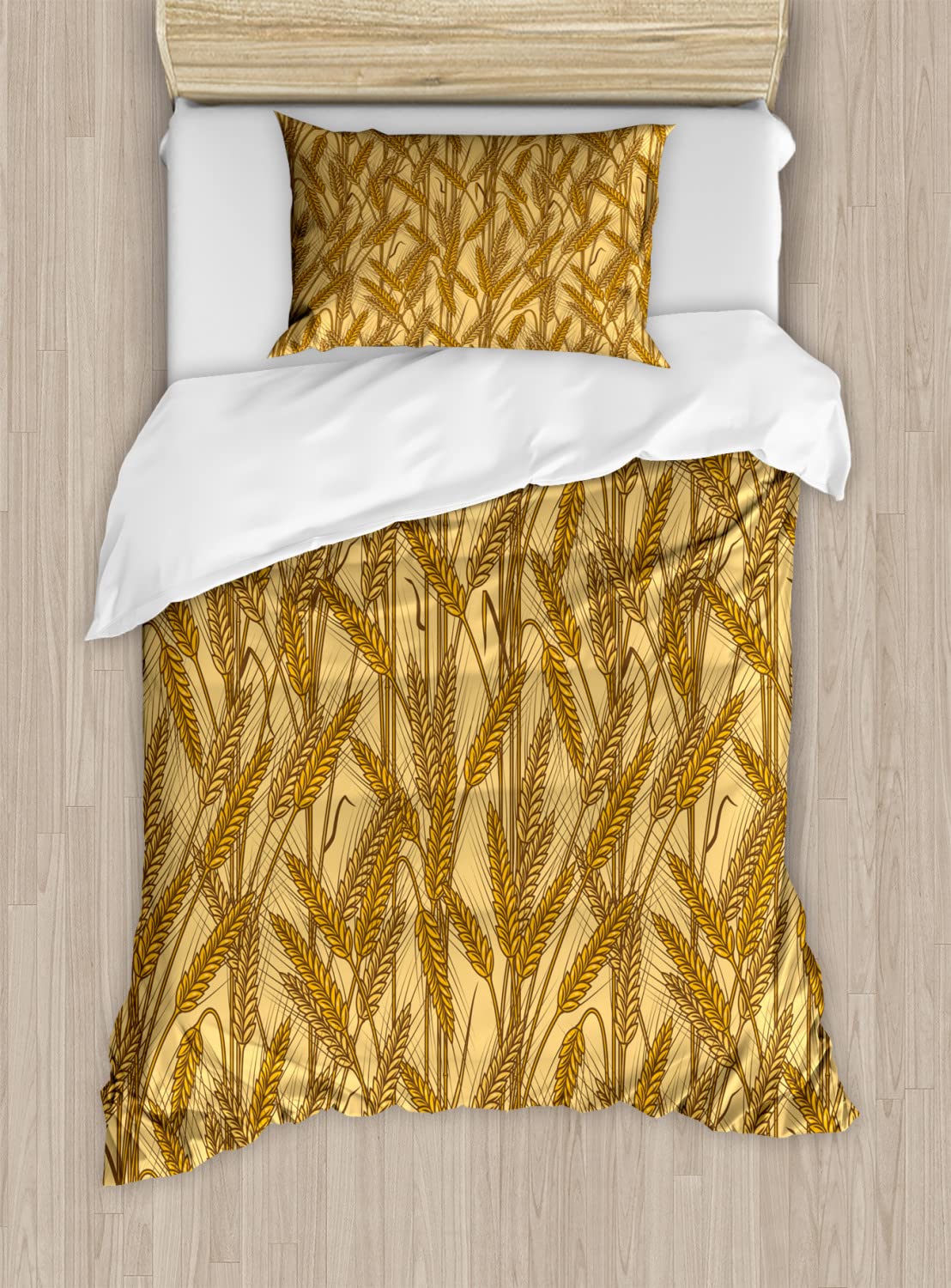 Ambesonne Harvest Duvet Cover Set - Twin Size 2-Piece Farmhouse Bedding with Wheat Field Print, Mustard Yellow - Perfect for Country Themed Bedrooms & Cozy Farmhouse Decor