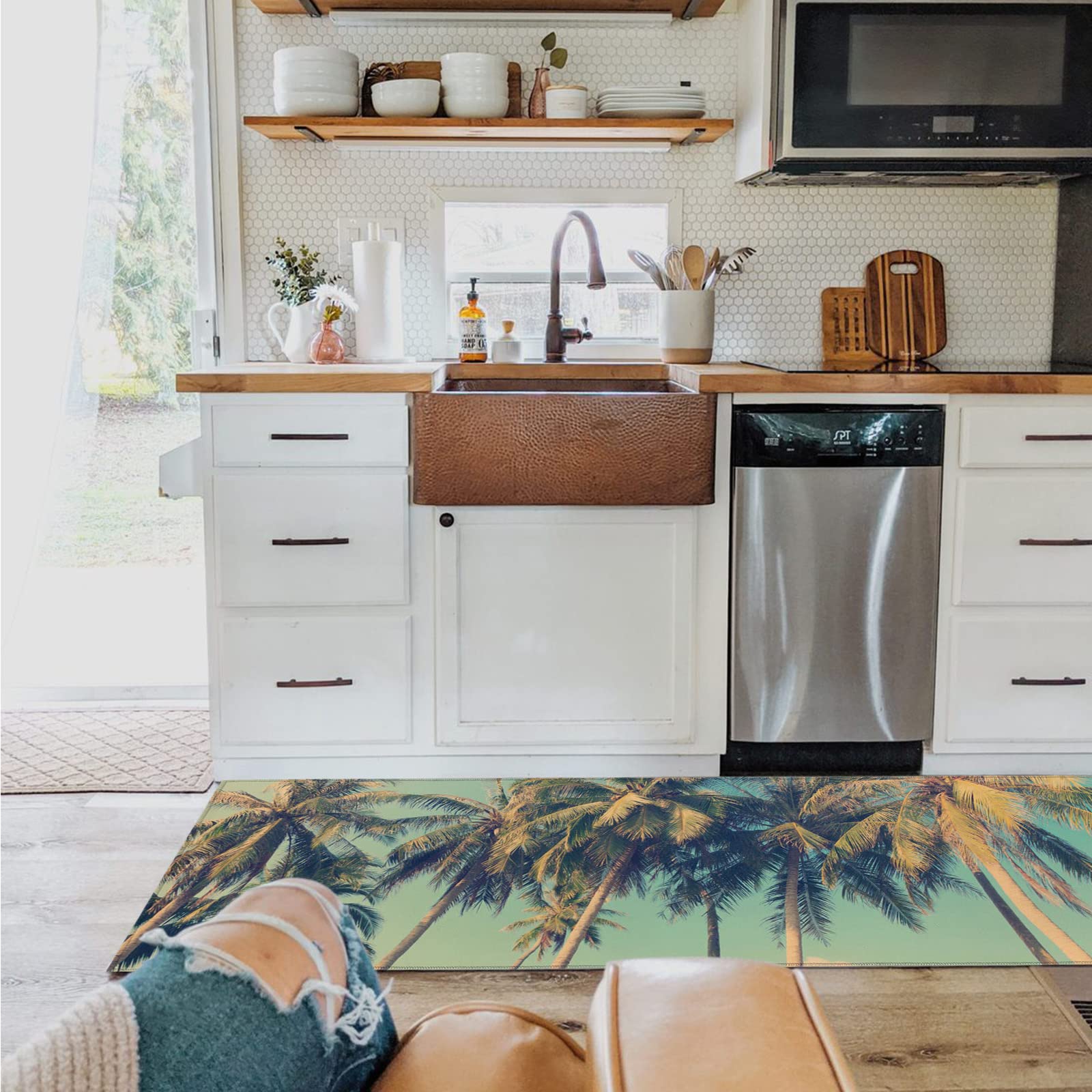 Anti-Fatigue Kitchen Mat - Non-Slip Standing Desk & Floor Mat for Home, Office, Sink - Tropical Palm Design 18