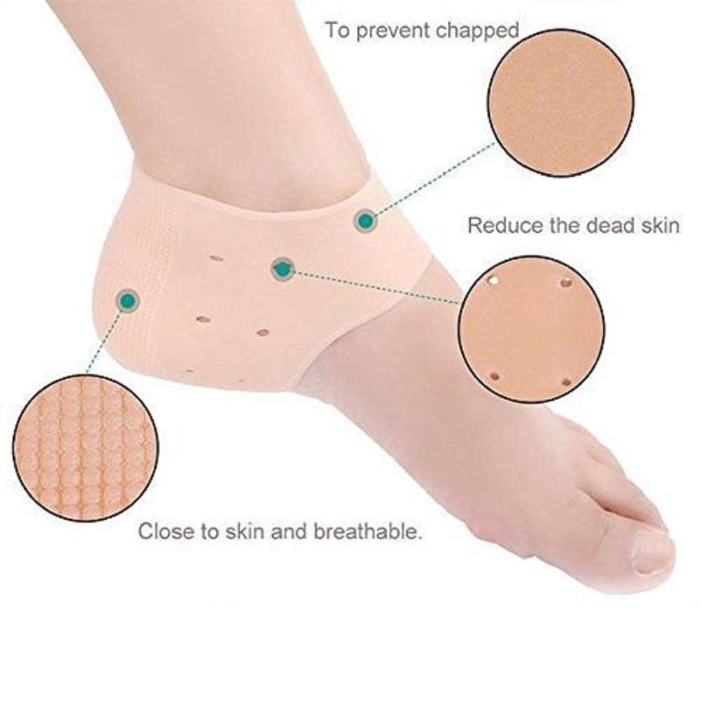 Moisturizing Silicone Gel Heel Protector Pads - Anti Crack Foot Care Socks for Dry, Hard & Cracked Feet - Pain Relief Covers for Men & Women (Beige, Free Size, 1 Pair) - Ideal for Daily Wear, Nighttime Foot Repair & Comfortable Healing