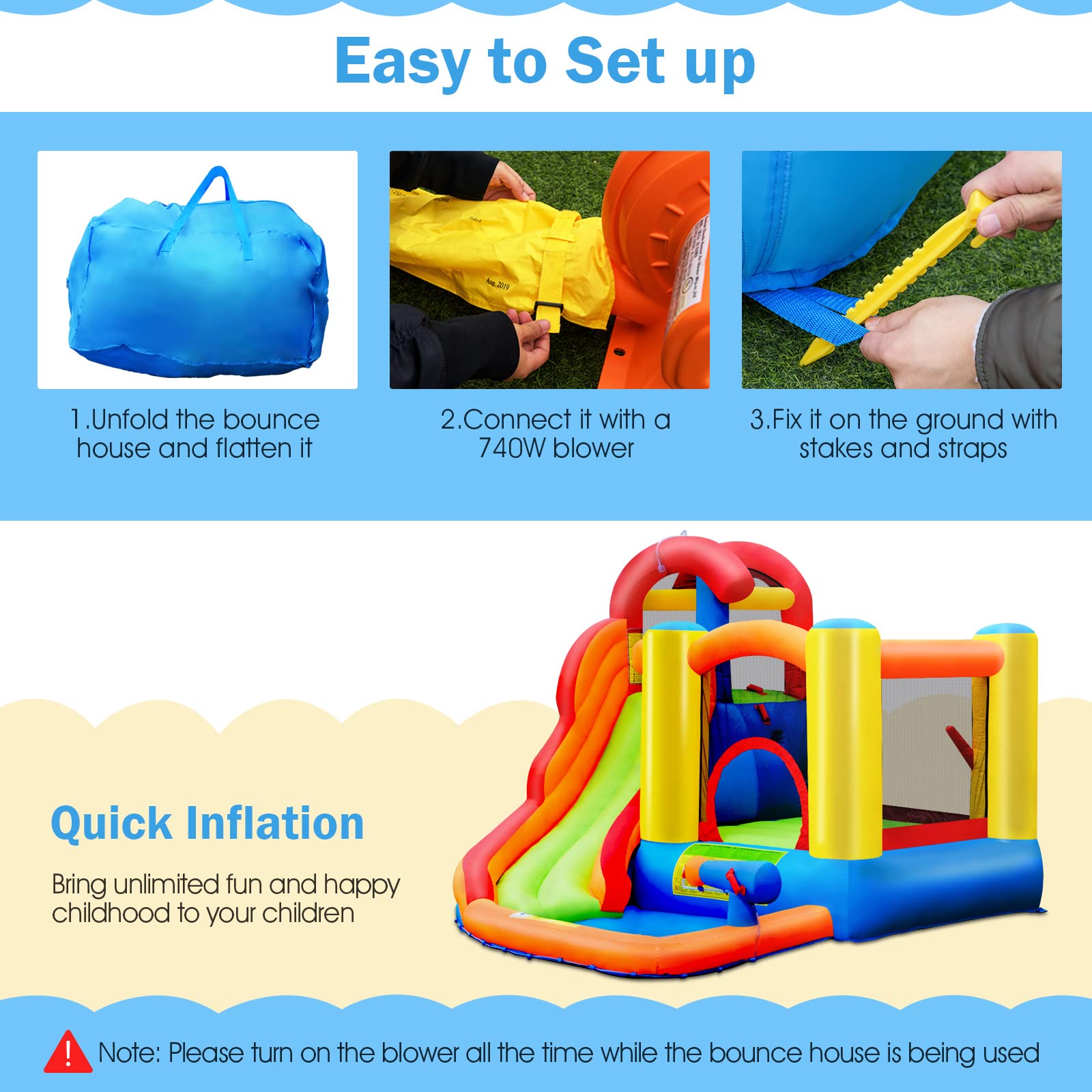 **HONEY JOY 6-in-1 Inflatable Water Slide & Bounce House with Splash Pool - Giant Blow Up Water Park for Kids & Adults - Outdoor Backyard Fun with 740W Blower (Perfect for Summer Parties, Birthdays & Family Gatherings)**