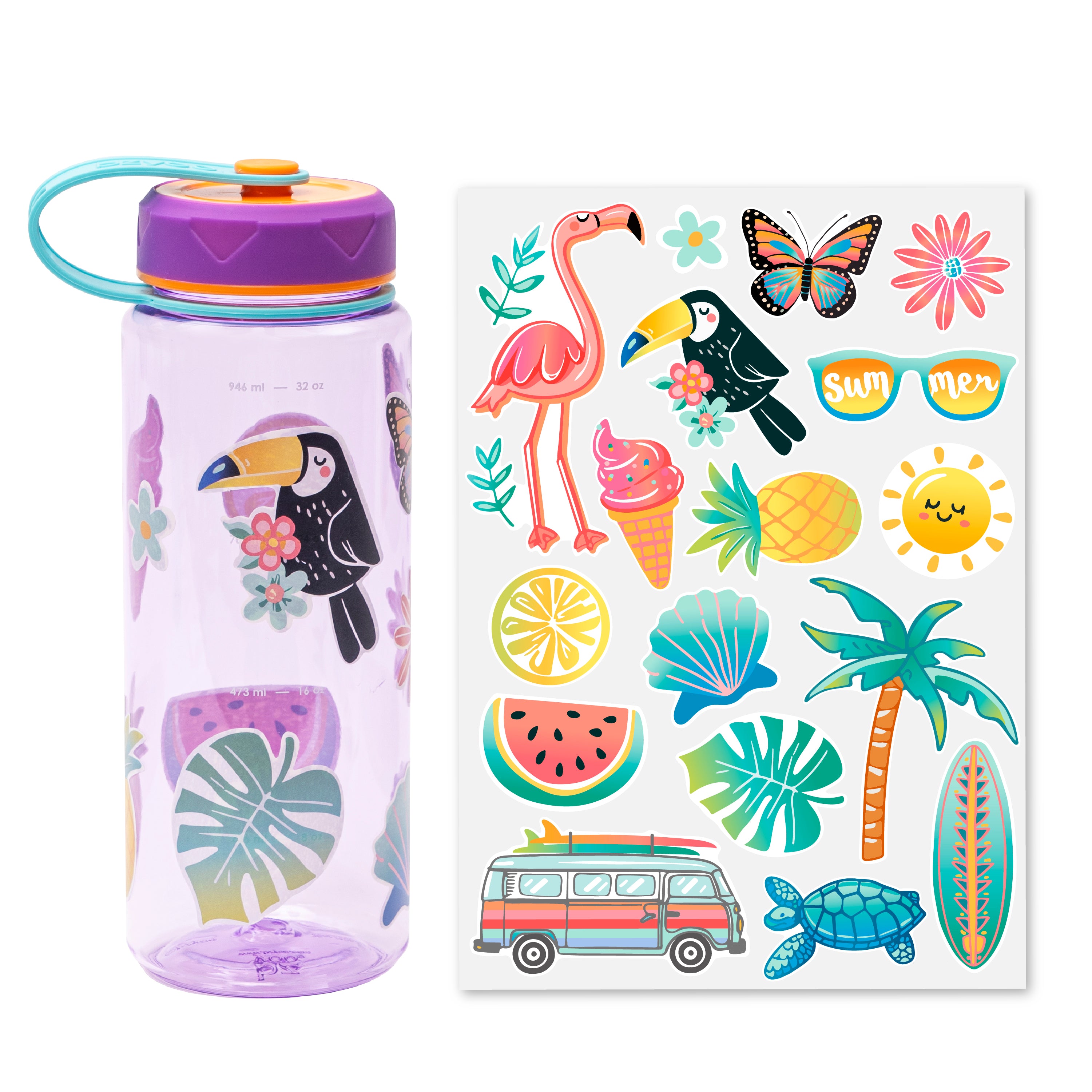 36oz Insulated Water Bottle with Leak-Proof Lid, Carry Strap & Measurement Markings - Purple - Perfect for Gym, Hiking & Outdoor Activities