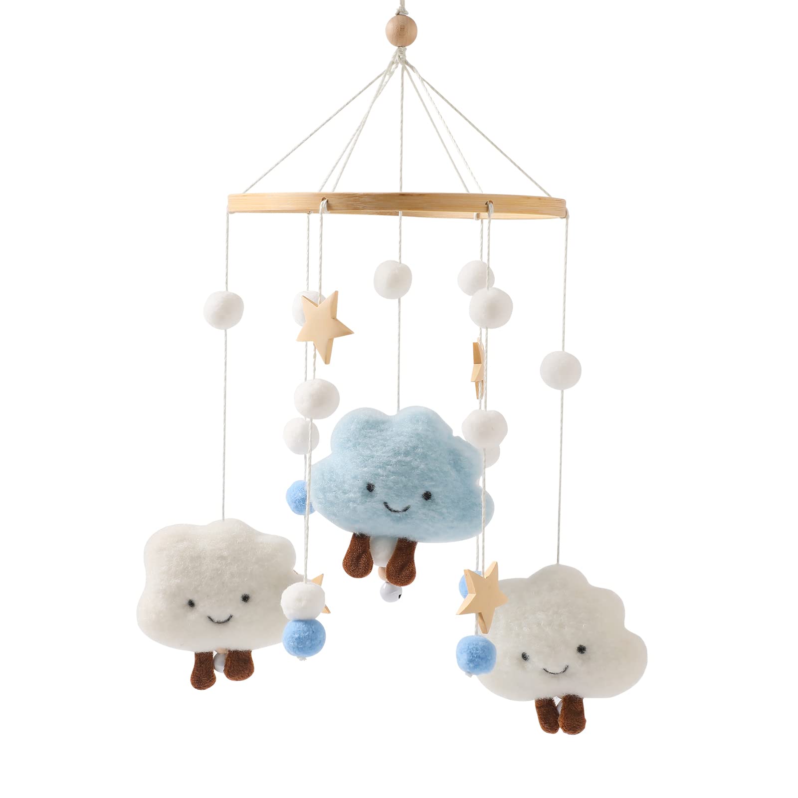 **Wooden Baby Crib Mobile - Handmade Neutral Wind Chime Bed Bell with Clouds Design, Nursery Ceiling Decor for Boys & Girls (Blue) | Perfect for Newborn Gifts & Nursery Room Decoration**
