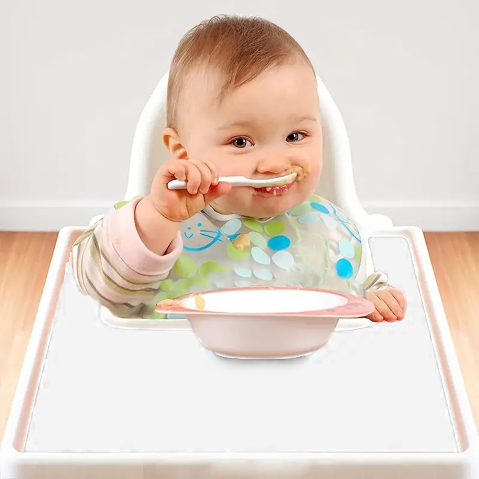 ANTILOP White High Chair Tray - Baby Finger Foods Silicone Placemat | Dishwasher Safe Toddler Feeding Mat for Highchairs | Perfect for Mess-Free Mealtime & Baby-Led Weaning
