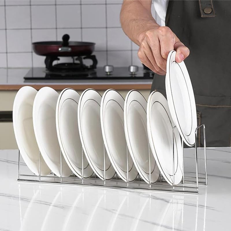 MosQuick® Stainless Steel Dish Rack for Kitchen - Space Saving Plate Organizer, Cup & Bowl Holder - Perfect for Kitchen Cabinet, Countertop or Under Cabinet Storage - Ideal for Small Kitchens, Apartments & Dorm Rooms