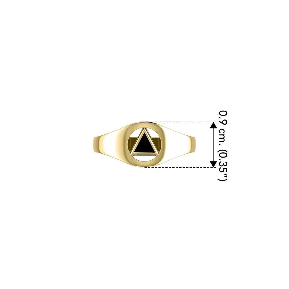 14K Solid Yellow Gold Ring with Inlaid Recovery Symbol - AA Sobriety Jewelry for Addiction Recovery & 12 Step Programs - Perfect Gift for Sobriety Anniversary, Birthday or Special Occasion