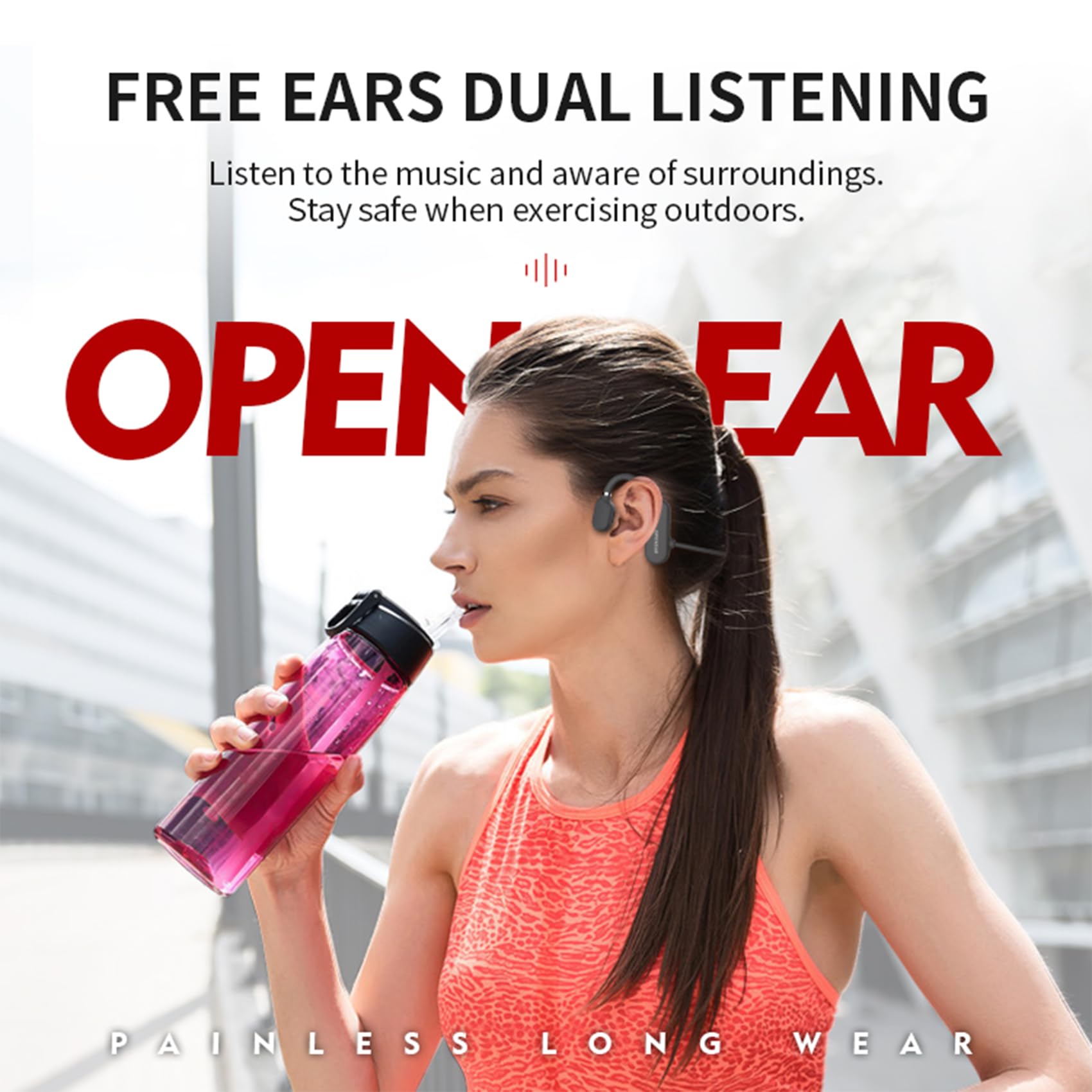 Open Ear Wireless Sports Headphones Bluetooth 5.0 - Sweatproof Waterproof Headset with Mic for Running, Cycling, Gym Workouts | Perfect for Jogging, Driving & Outdoor Activities