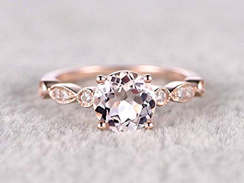 1.25 Carat Peach Pink Morganite & Diamond Vintage Engagement Ring - 18k Gold Plated, Wedding Proposal, Anniversary Gift for Her